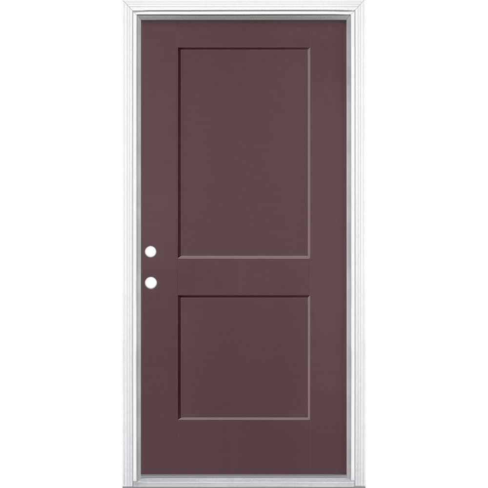 Masonite 5204137 Logan 36-in x 80-in x 4-9/16-in Fiberglass No glass Right-hand inswing Currant Painted Prehung Front Door with Brickmould Insulating core