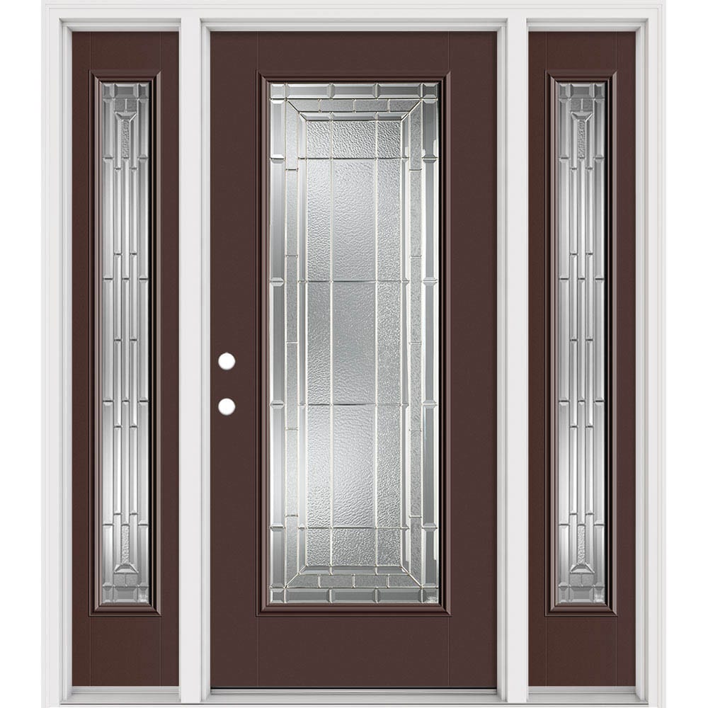 Masonite 631247 Sequence 64-in x 80-in x 4-9/16-in Fiberglass Full lite Right-hand inswing Chocolate Painted Prehung Slab Front Door with Sidelights with Brickmould Insulating core