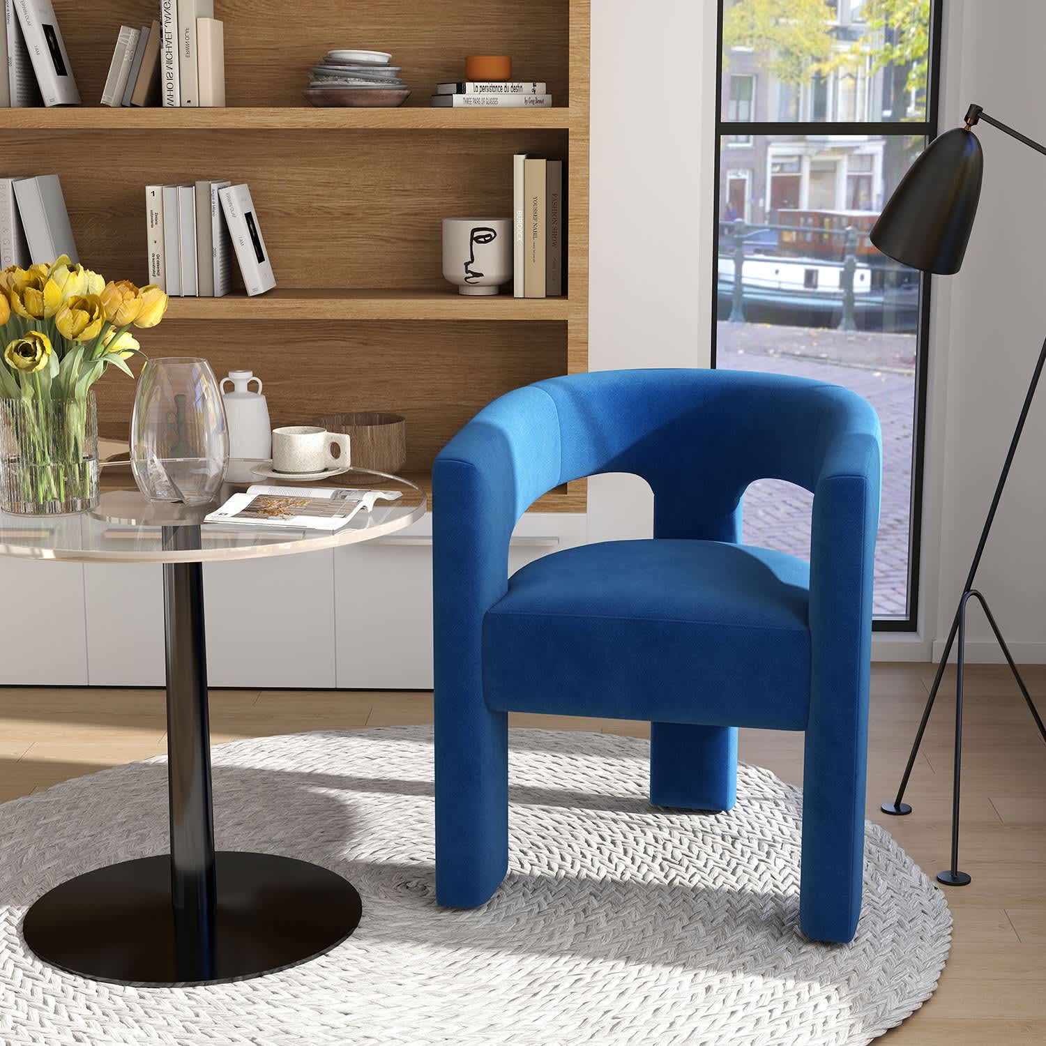SEYNAR XY709-NAVY Modern Glam Velvet Upholstered Dining Chair Open Back Accent Chair