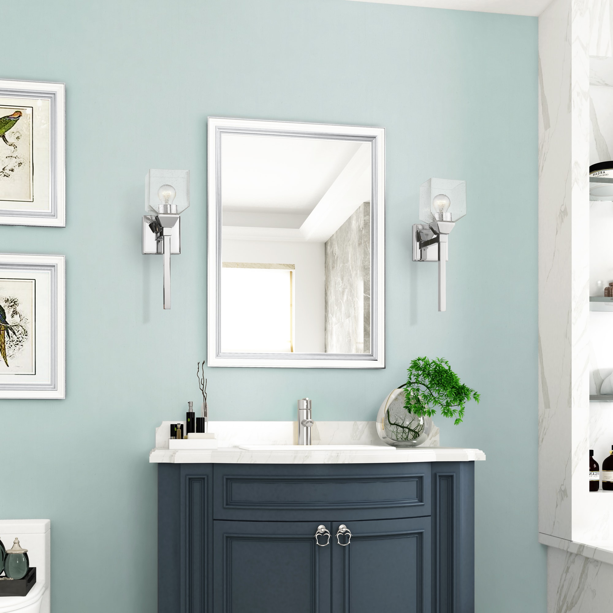 Polished Chrome Vanity Sconce with Clear Seeded Glass Shade
