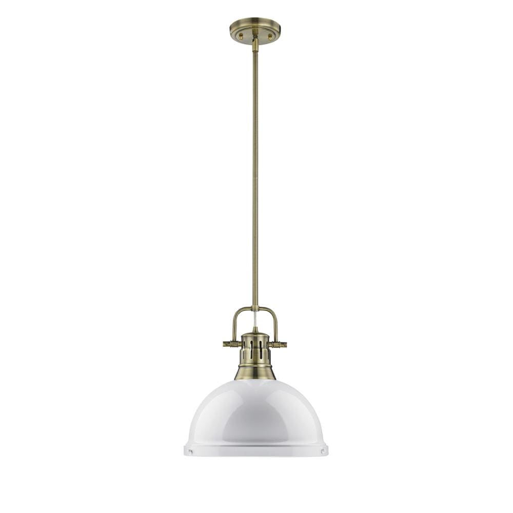 Golden Lighting 3604-L AB-WH Duncan Aged Brass Transitional Dome Medium Hanging Pendant light