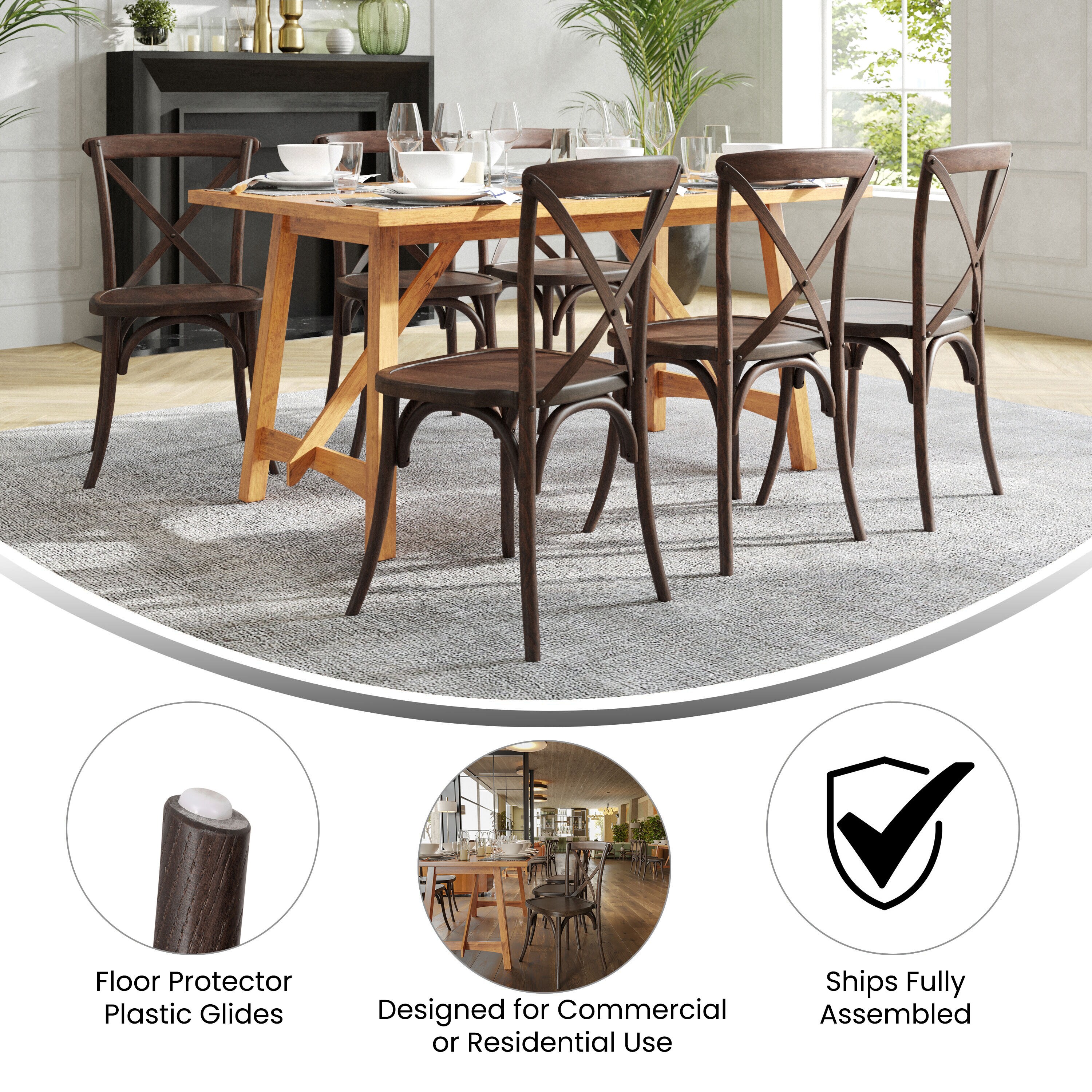 Mahogany Wood Cross Back Stackable Side Chair