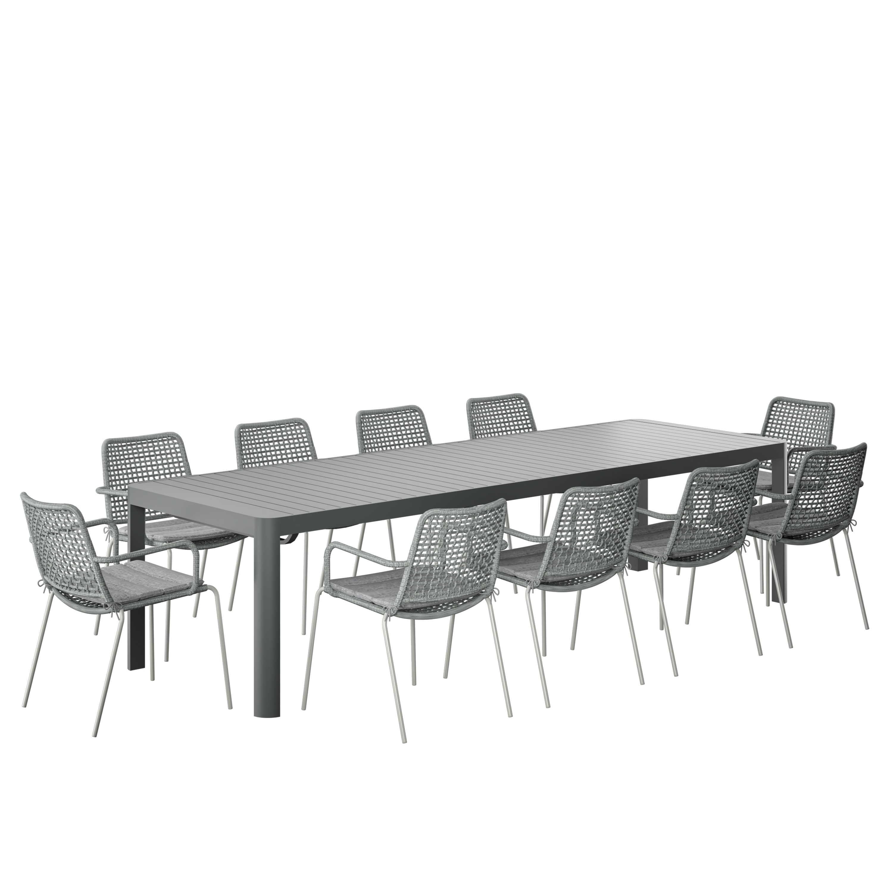 Amazonia LWS-CALXTG-10OBEGR 11 -Piece Gray Patio Dining Set Extendable Table Aluminum Rectangle Table with 10 Stationary and Motion Chairs