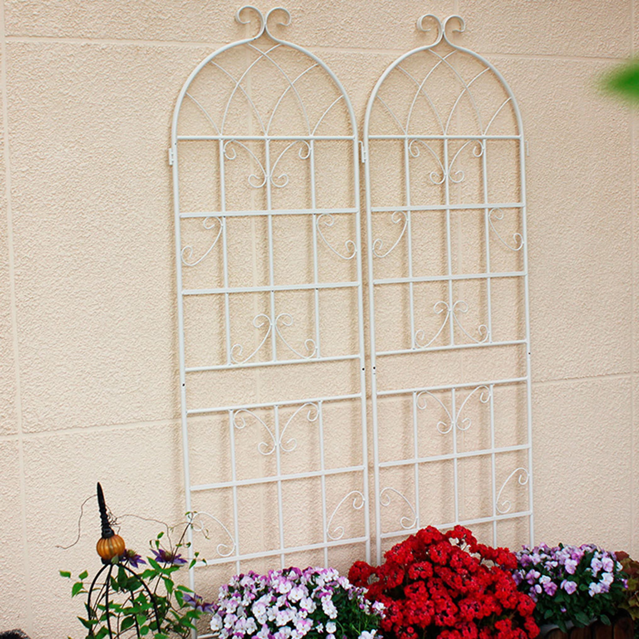 Kahomvis GDLIFE-QPT2-428 Garden Trellis 20-Inches W x 71-Inches H Cream White Iron Garden Trellis For Climbing Plants For Cucumbers For Roses For Tomatoes