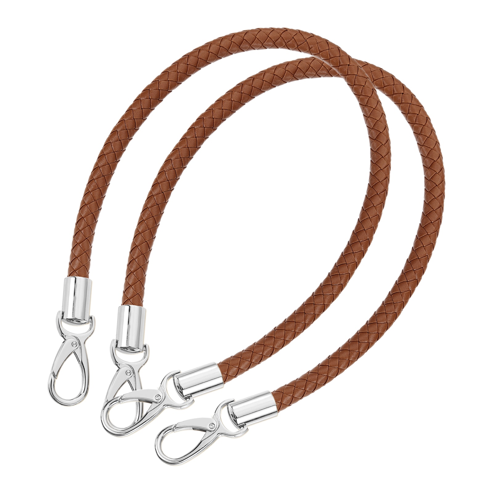 Unique Bargains Leather Purse Strap 2pcs 60cm/23.62inch Short Leather PU Braided Purse Replacement Handle with Metal Buckles for Underarm Bags Handbags (Brown Strap + Silver Clasp)