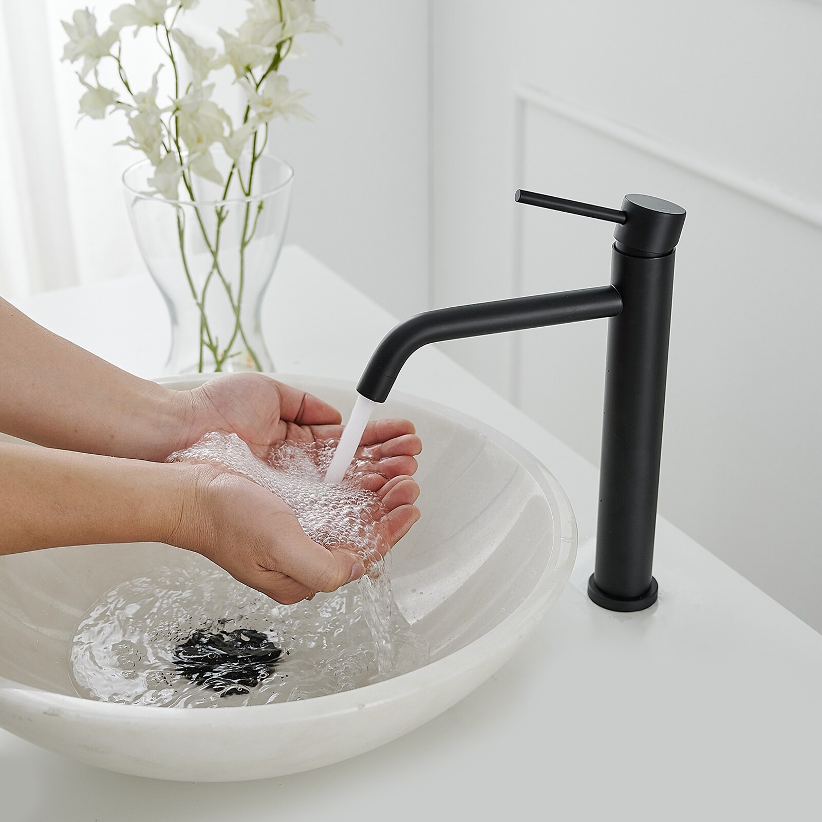 Matte Black Single Handle Vessel Sink Faucet with Drain Assembly