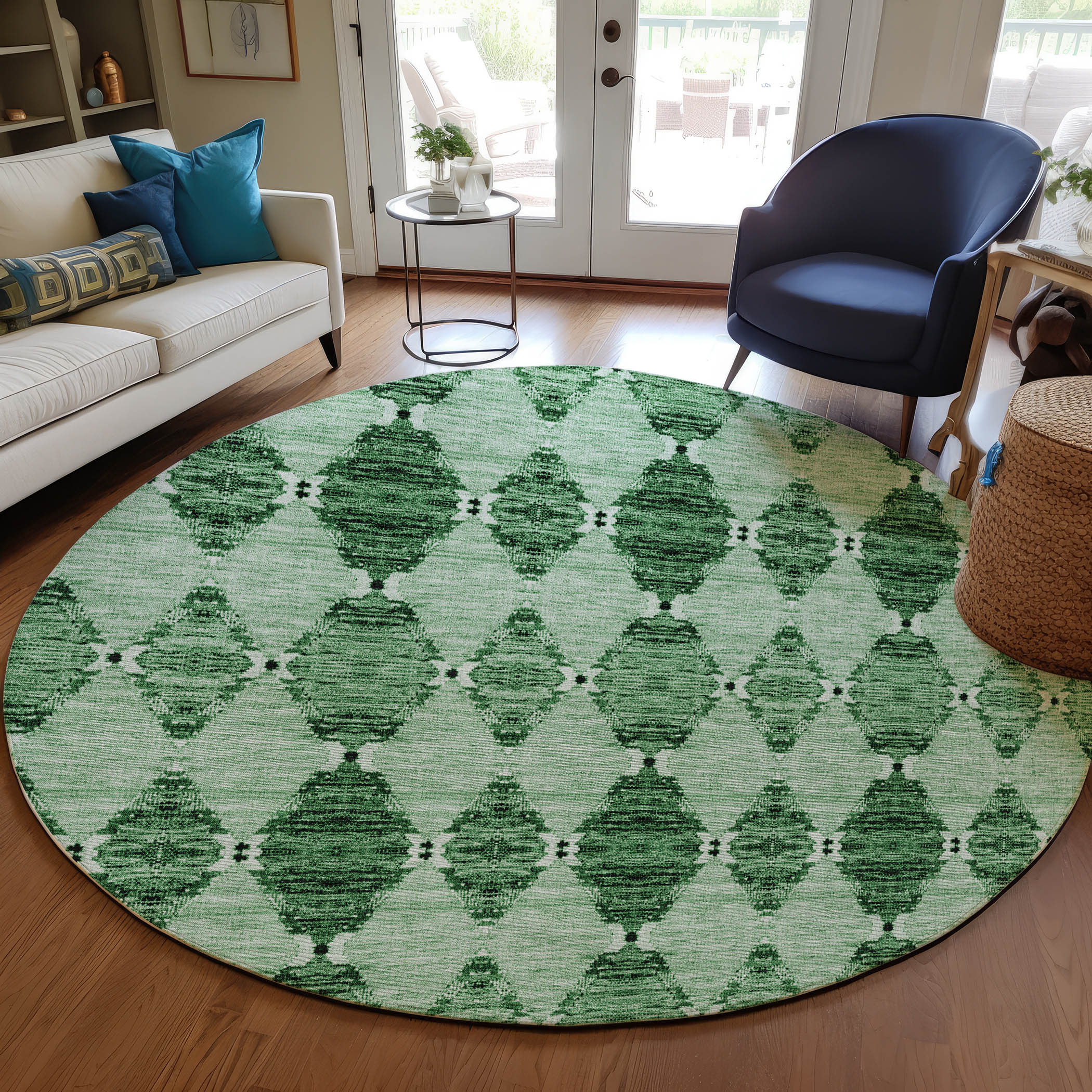 Addison Rugs ACN610EM8RO Chantille ACN610EM 8 x 8 (ft) Polyester Emerald Round Indoor/Outdoor Abstract Machine washable Area rug