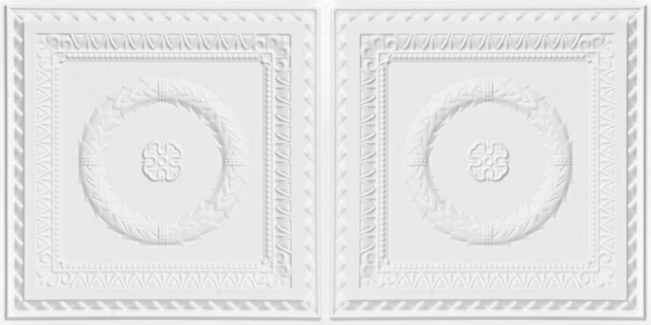 From Plain to Beautiful in Hours 210WM-24X48-10 4-ft x 2-ft Laurel Wreath Faux Tin/PVC White Matte PVC Surface-mount Ceiling Tile ( 10 -Pack, 80-Sq. Feet / Case )