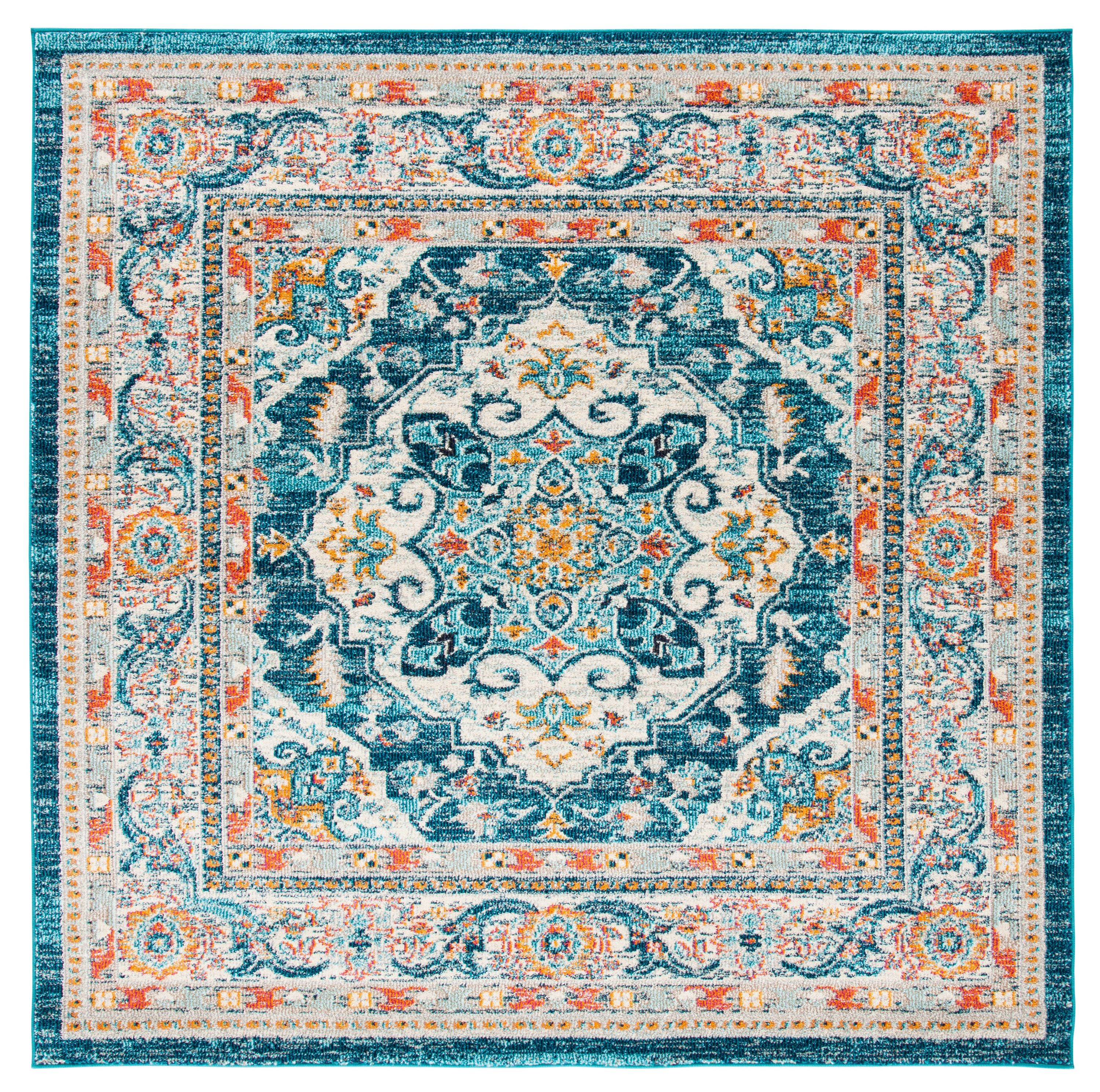 Safavieh PHX154M-7SQ Phoenix Khan 7 x 7 (ft) Loomed Polypropylene Ivory/Blue Square Indoor Floral/Botanical Bohemian/Eclectic Area rug