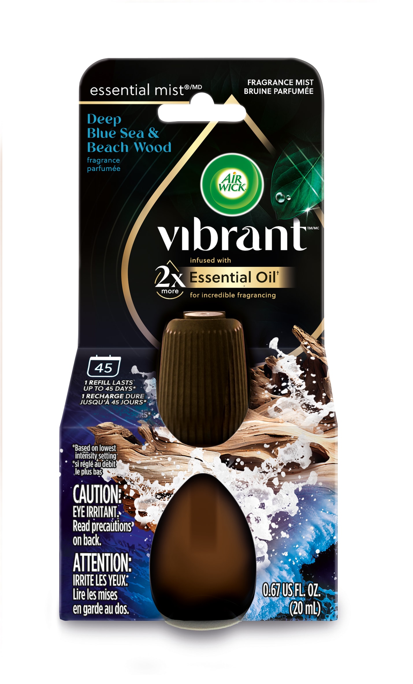Air Wick 0-62338-00828-8 Essential Mist Vibrant 0.67 -fl oz Deep Blue Sea Beach Wood Refill Air Freshener