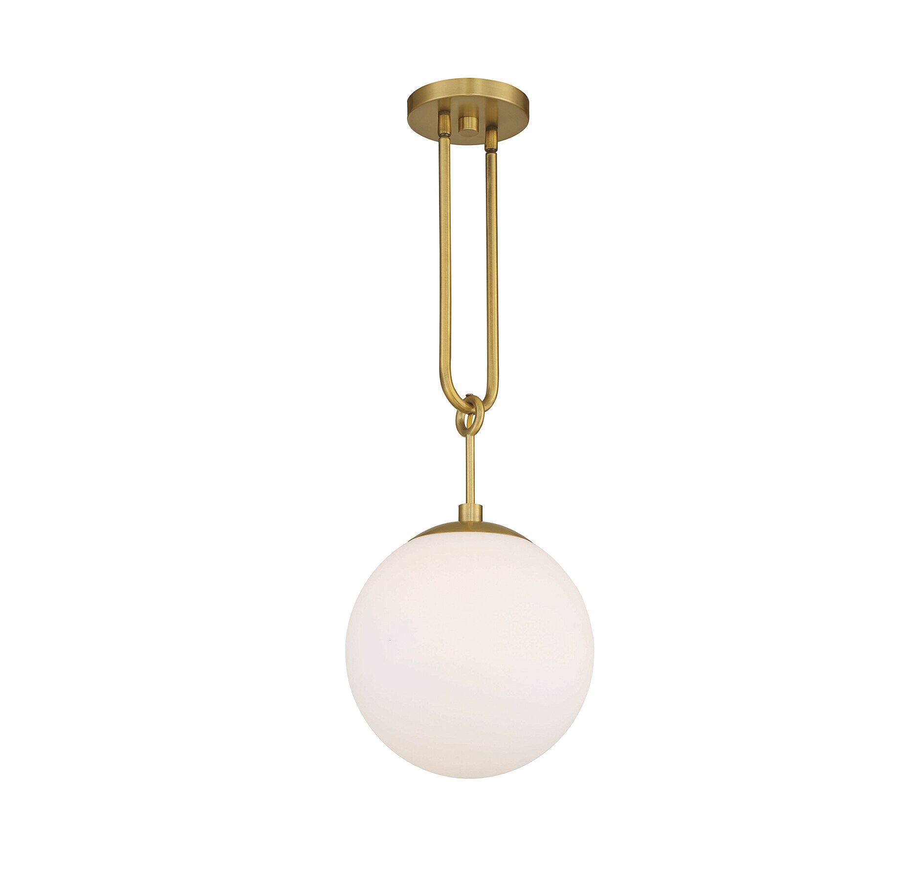 Becker Mid-Century Warm Brass Globe Pendant with White Glass