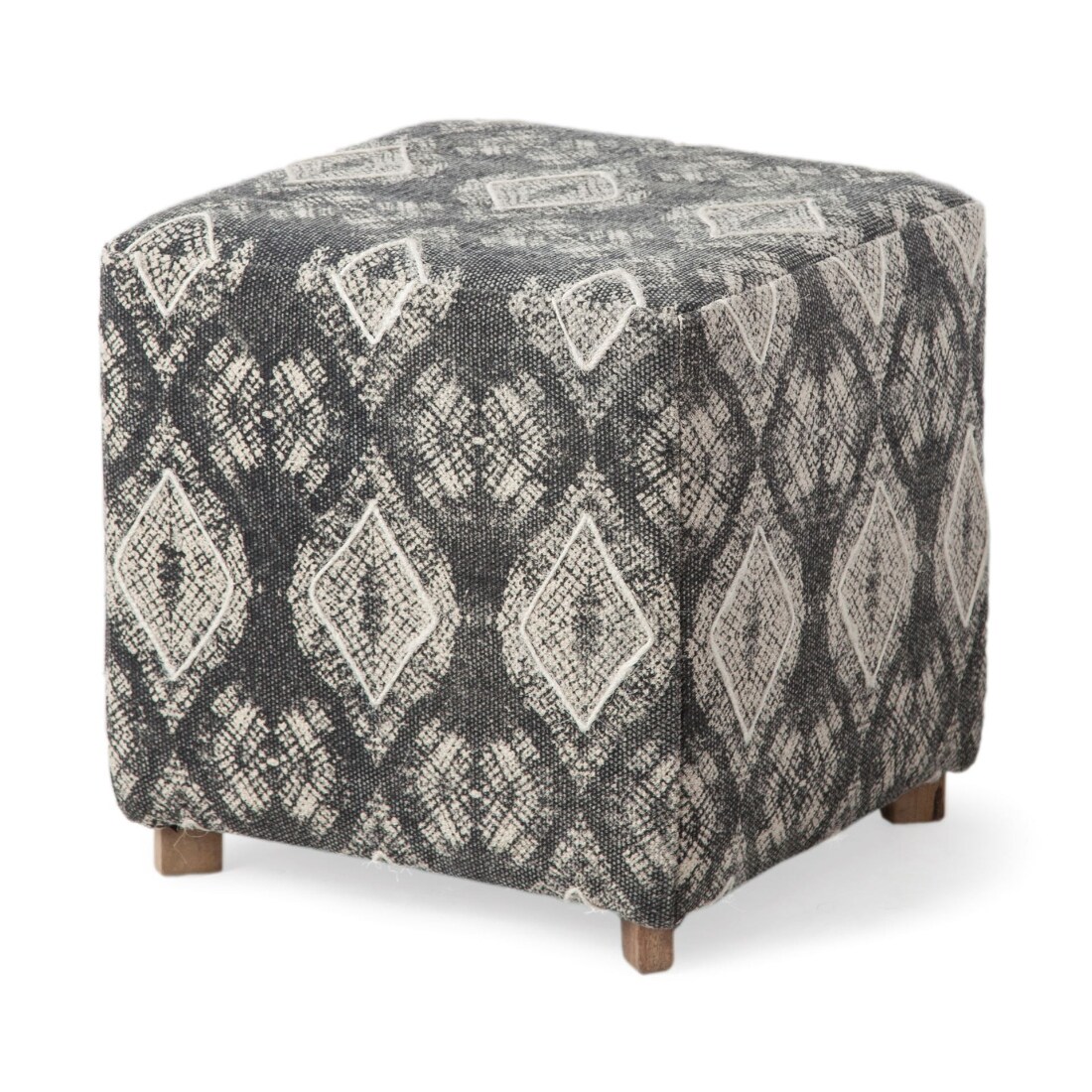 HomeRoots 4000394246 Patterned Fabric Covered Ottoman with Wooden Legs