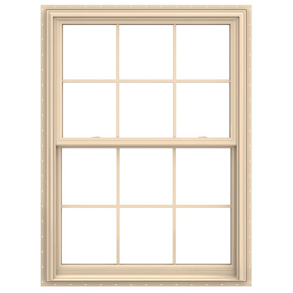 JELD-WEN LOWOLJW179200201 V-2500 35-1/2-in x 47-1/2-in Almond Almond Vinyl New construction Double Hung Window Low-E argon Double Pane Glass with Grids (Full Screen Included)