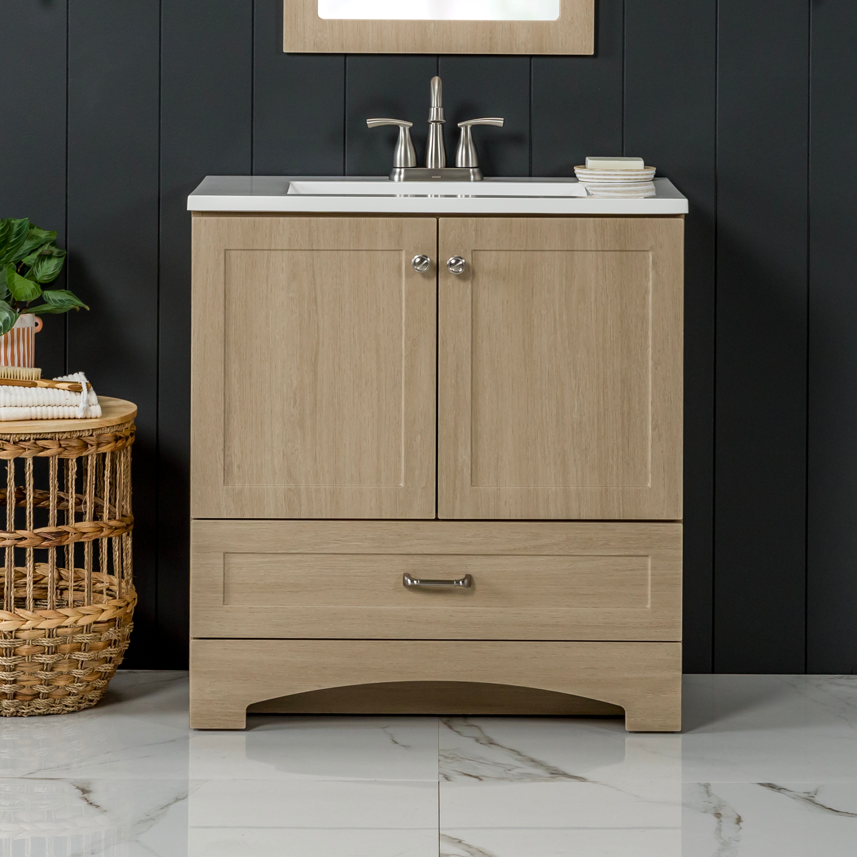 Diamond NOW C30W30349 Cassidy 30-in Light Oak Brown Single Sink Bathroom Vanity with White Cultured Marble Top