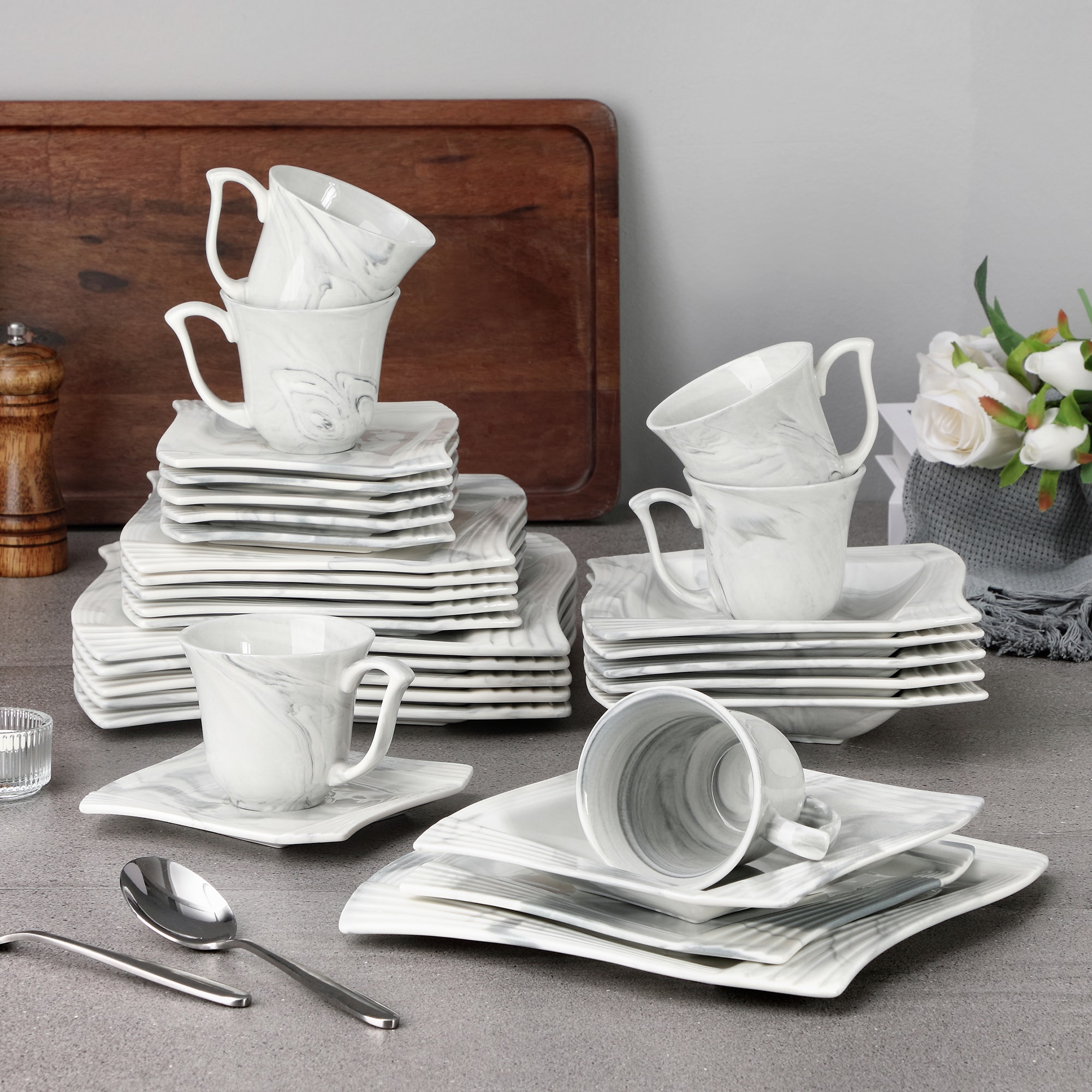 Malacasa Elvira 60-piece White Porcelain Tableware Dinner Set With