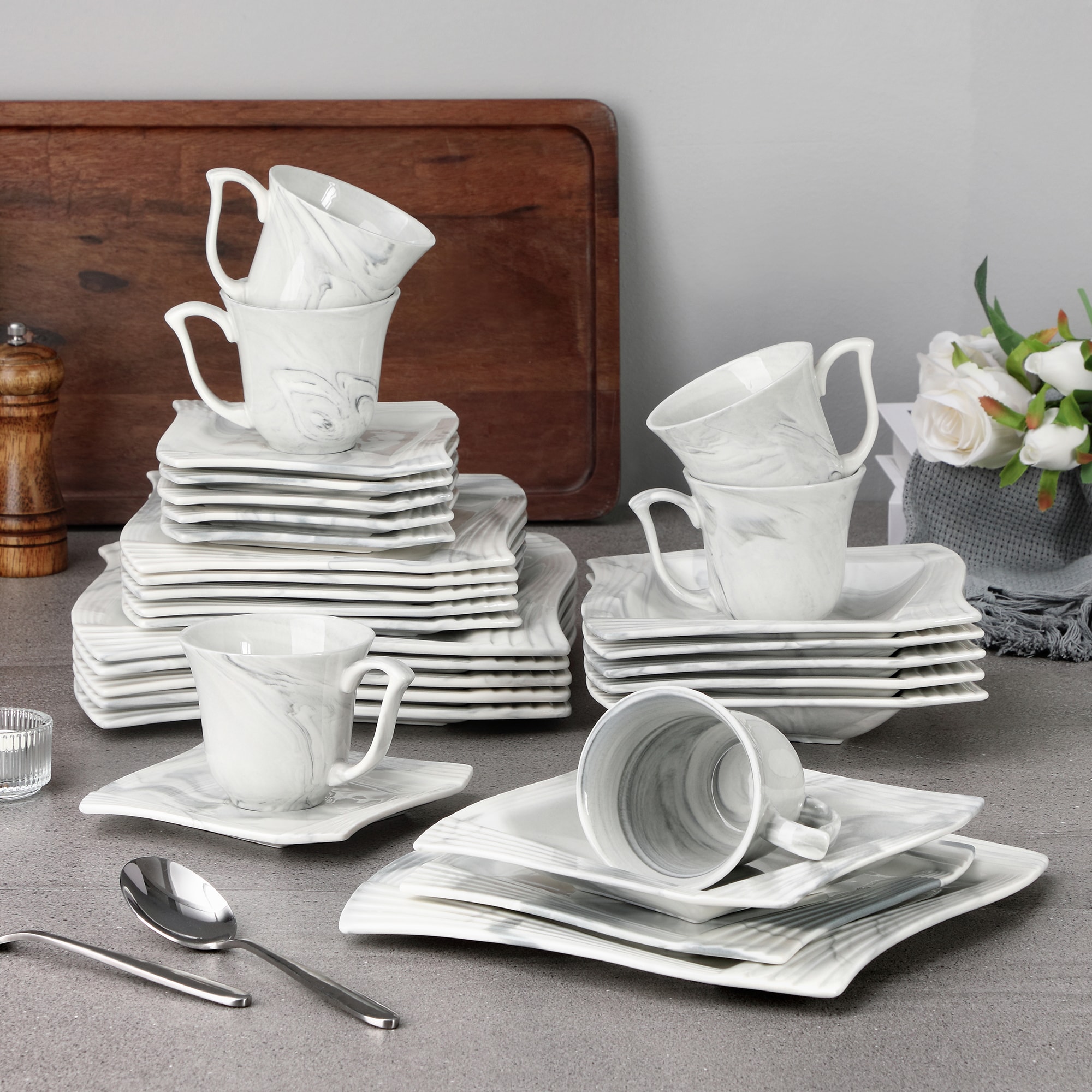 MALACASA 30-Piece Marble Porcelain Dinnerware Set with 6*Dinner