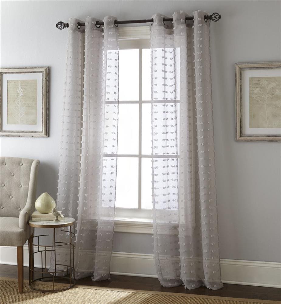 84-in Gray Light Filtering Grommet Curtain Panel Pair Polyester | - allen + roth PAYTON-P-GREY84