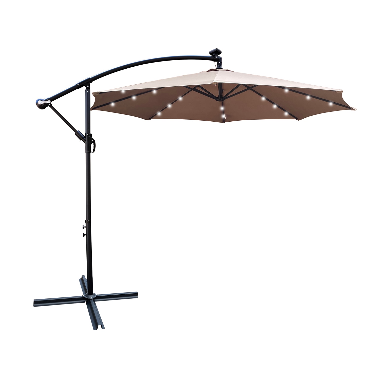 SINOFURN SYA810074RD 10-ft Aluminum Brown Cantilever Patio Umbrella with Lights
