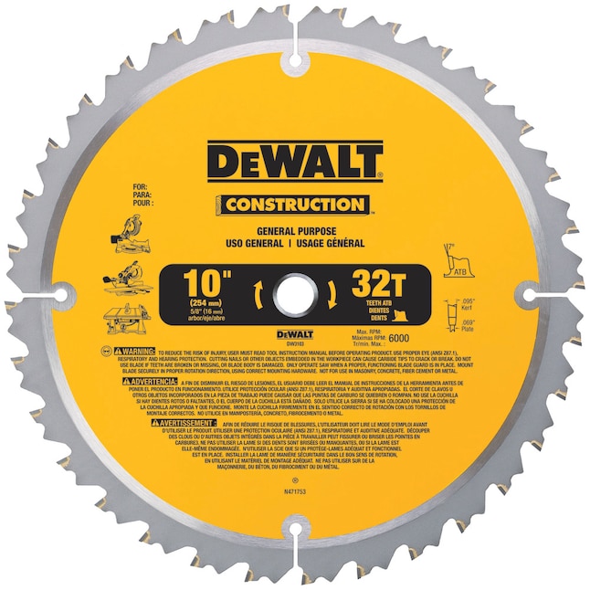 DEWALT Construction 10-in 60-Tooth Carbide Table Saw Blade DEWALT Construction 10-in 60-Tooth Carbide Table Saw Blade