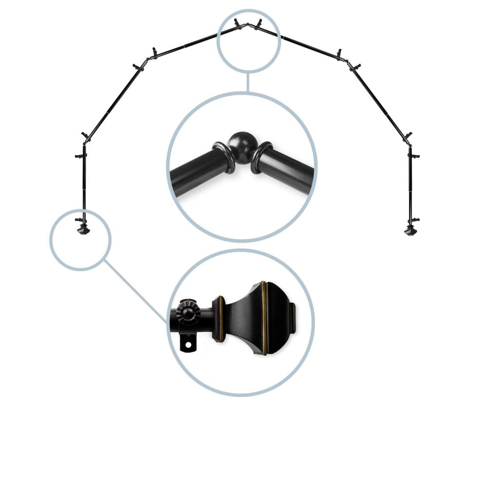 Hart & Harlow L6BAY-82-2 Pandora 13/16-in 6-sided 28-in to 48-in Black Steel Bay window curtain rod with Finials