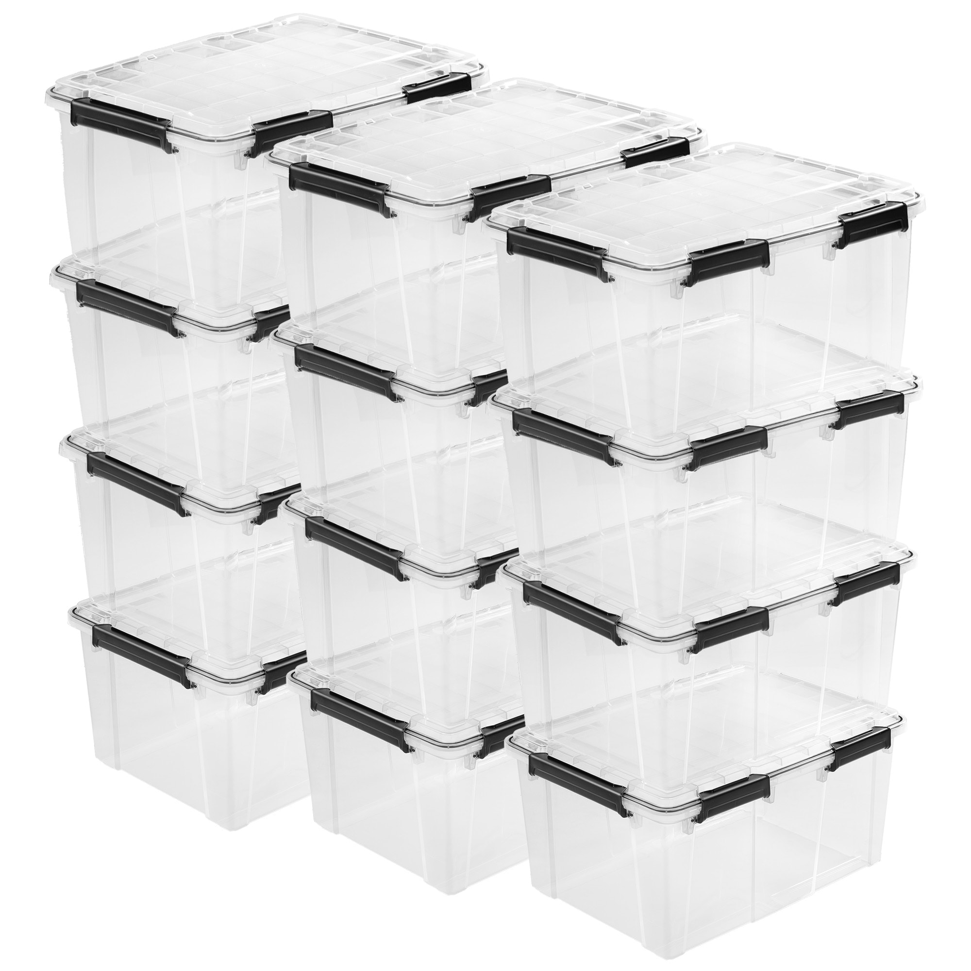 Sterilite  80Qt Gasket Box Stackable Storage Container with Lids Black 12 Pack