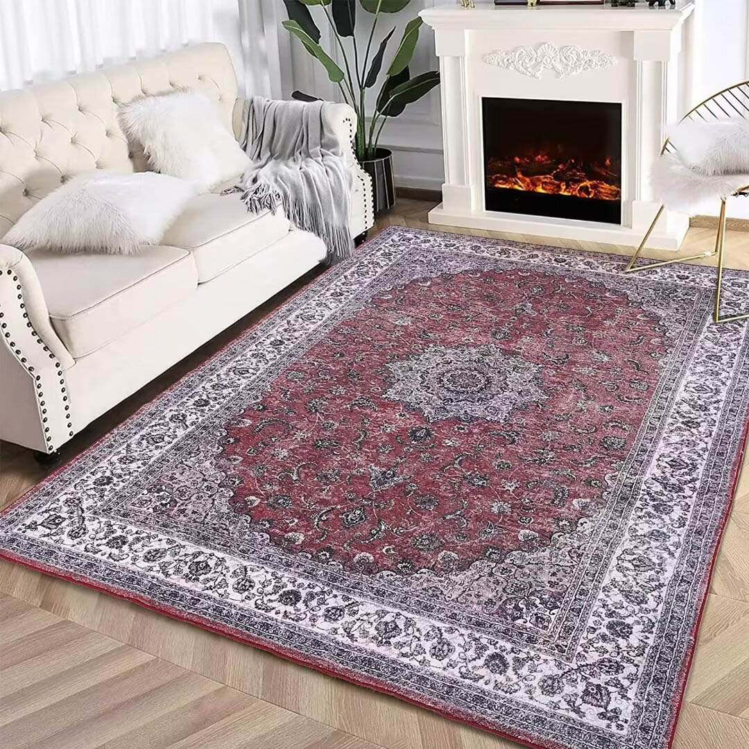 Garvee YXY-LO-PHO-0Z5YJO4N 4 x 6 (ft) Loomed Polyester Red Rectangular Indoor Floral/Botanical Persian Machine washable Area rug