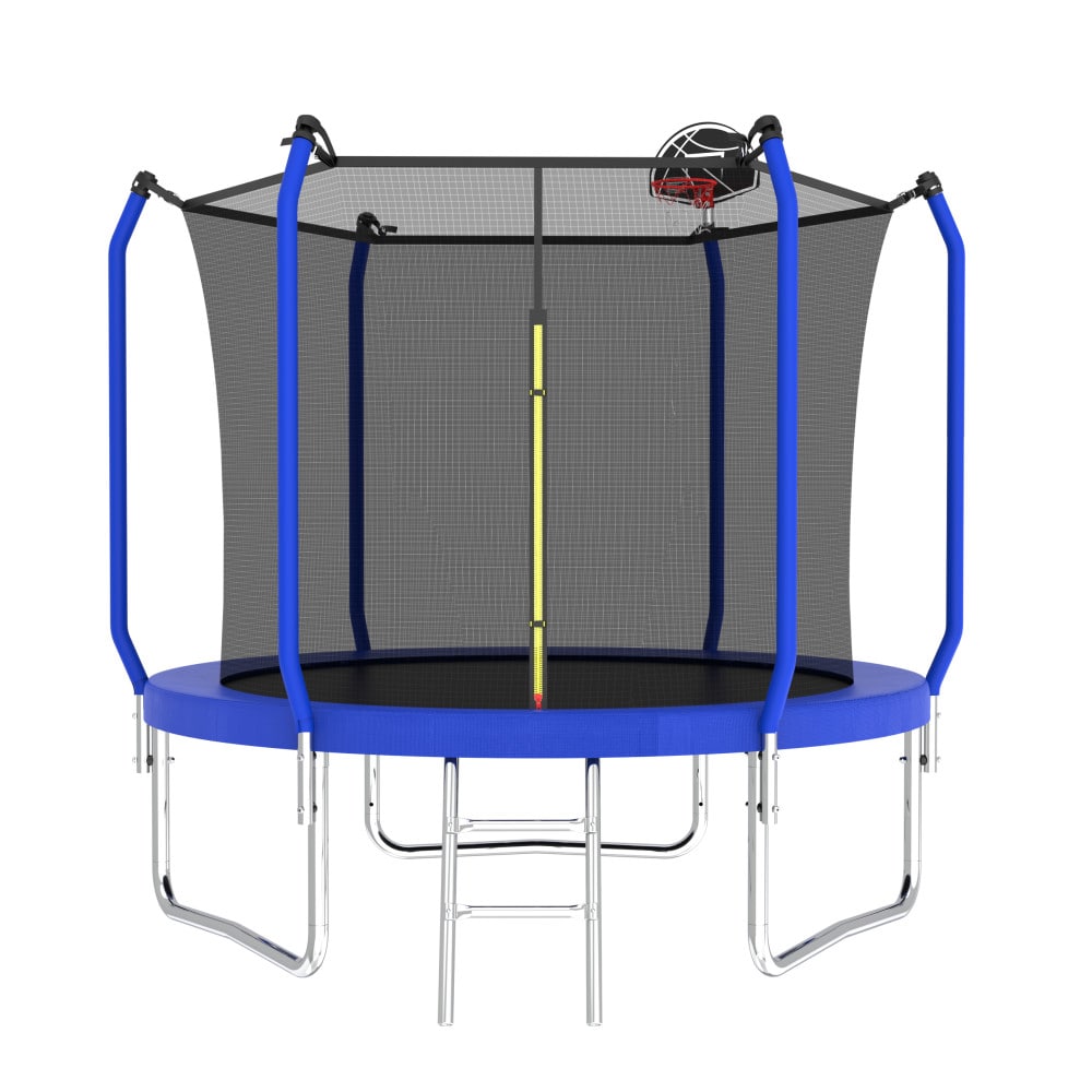 Wooakway 8FT Trampoline for Kids with Basketball Hoop ASTM Approved Reinforced Type Outdoor Trampoline with Enclosure Net and Ladder for Backyard Play