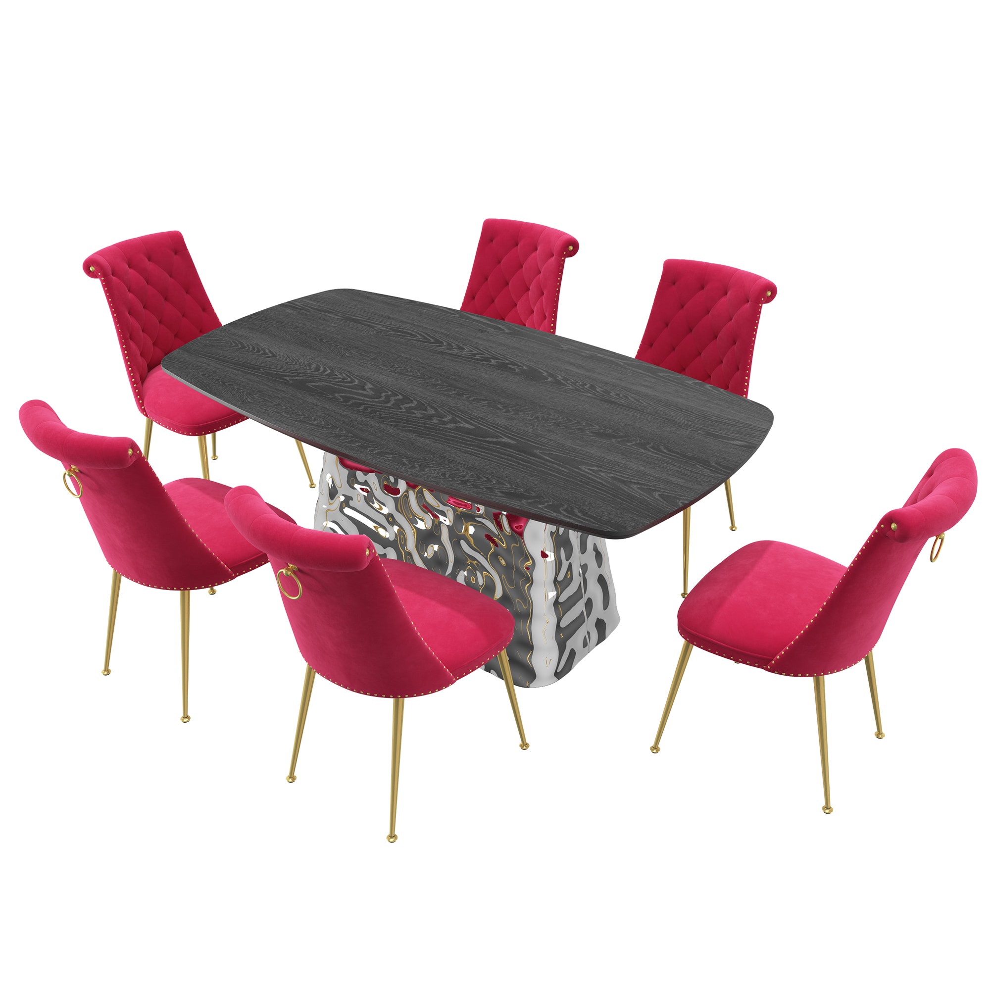 Clihome CL-1676D703ROSE Rose Chair/Black Table Contemporary/Modern Dining Room Set with Rectangular Table ( Seats 6 )