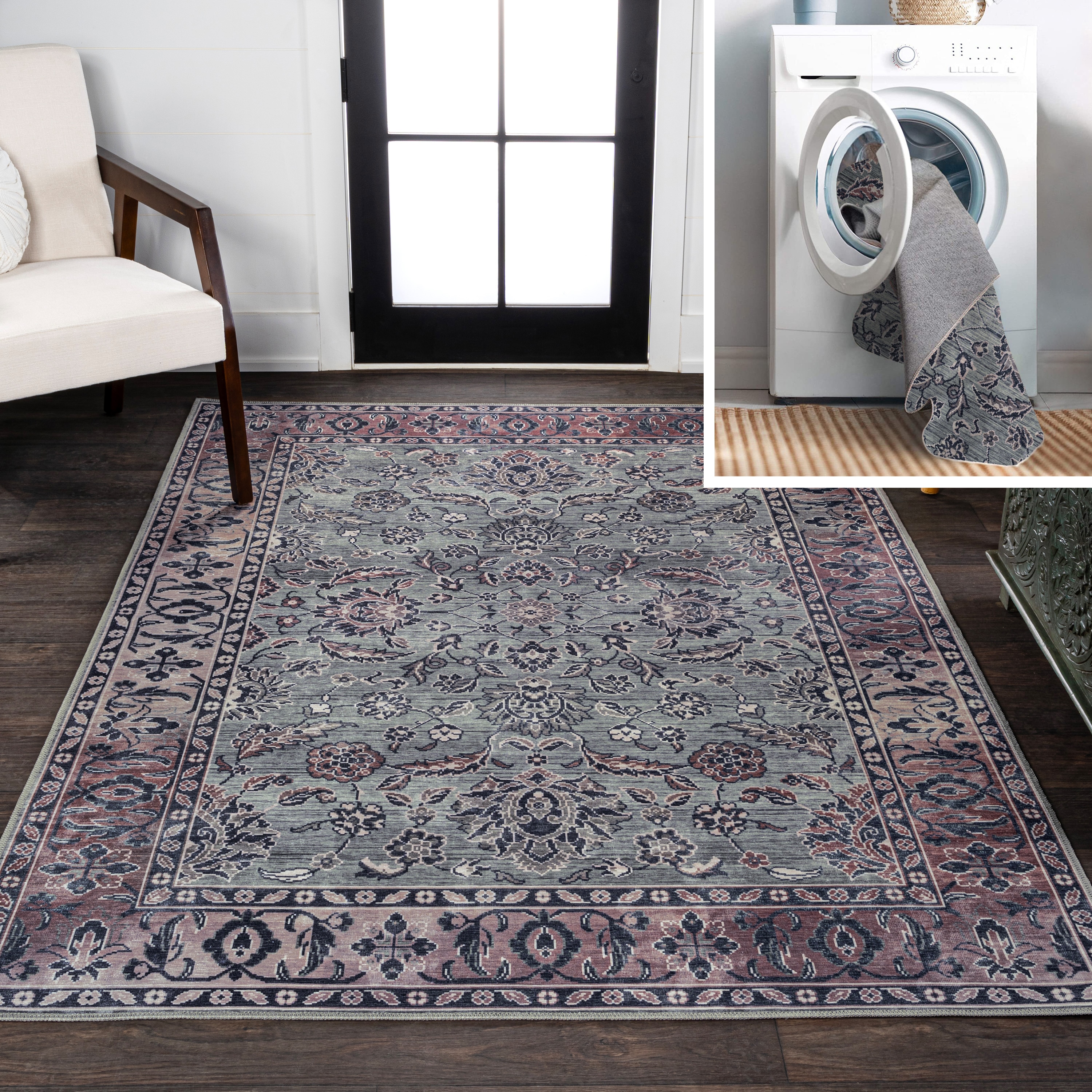 JONATHAN  Y WSH106B-8 WASHABLE Victoria Ornate All-Over 8 x 10 (ft) Loomed Chenille Purple/Gray Rectangular Indoor Medallion Bohemian/Eclectic Machine washable Area rug