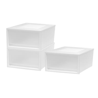 Iris 3 Pack Clear Stackable Plastic, Stackable Plastic Storage Drawers White