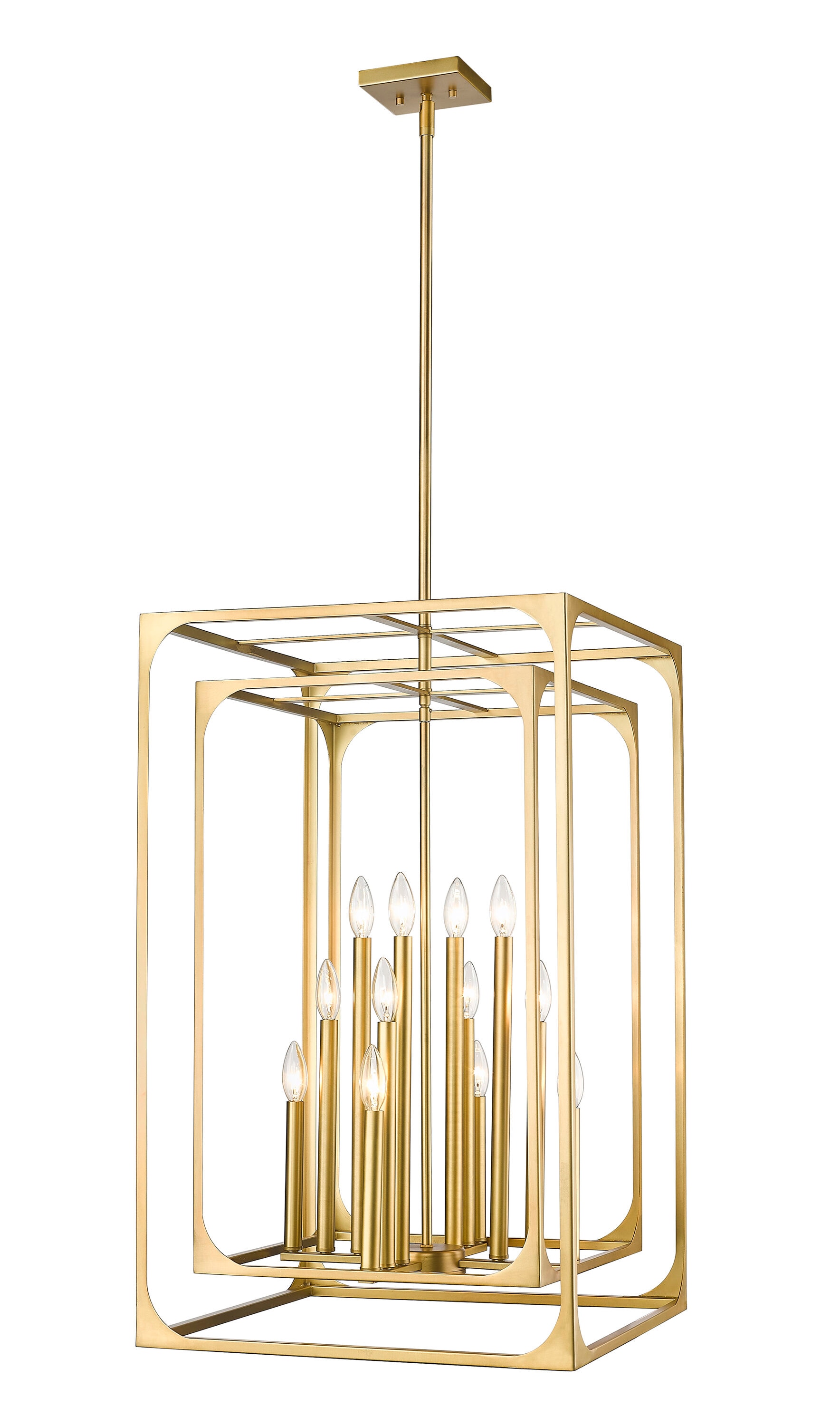 Rubbed Brass 12-Light Candle Chandelier with Openwork Frame