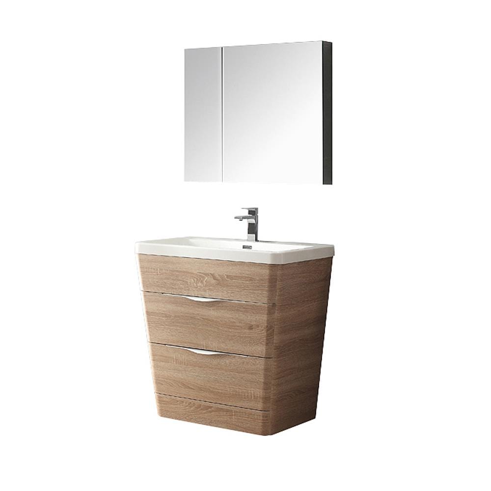 Fresca FVN8532WK Senza 32-in White Oak Single sink Bathroom Vanity with White Acrylic Top