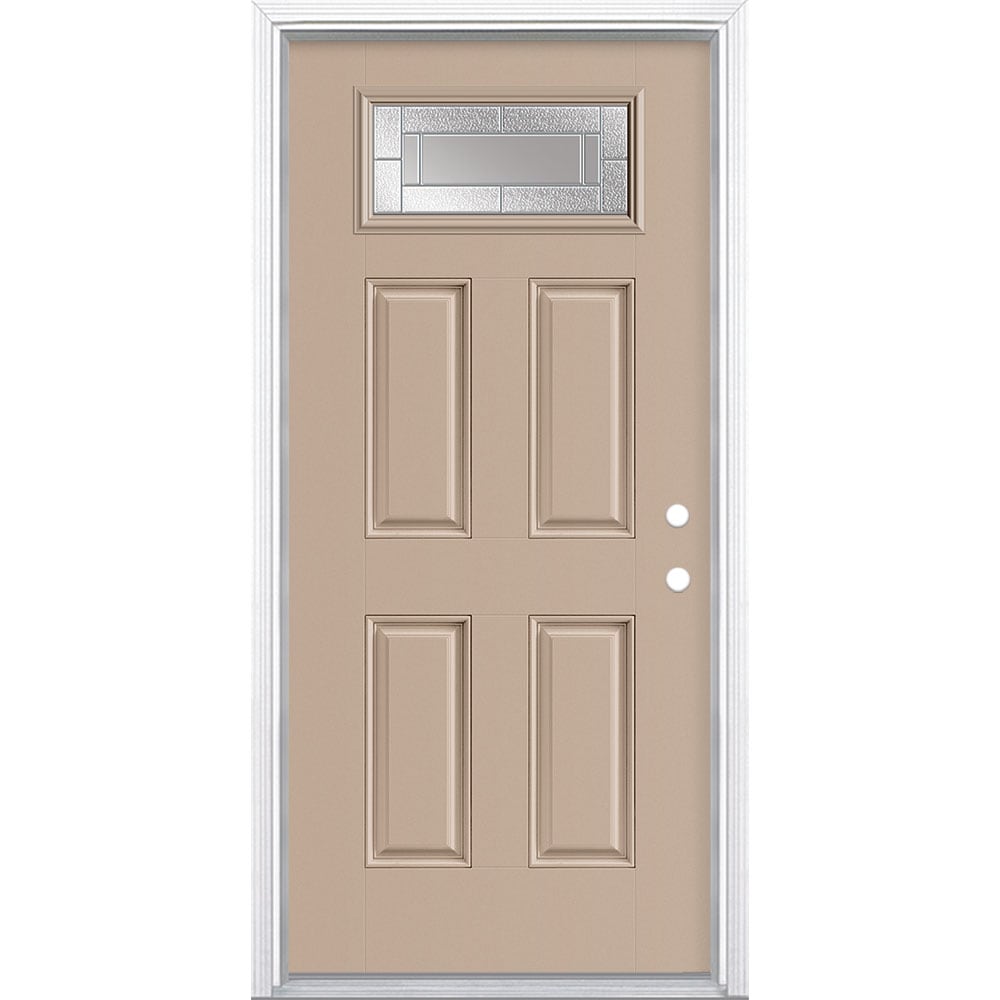 Masonite 3420013 Focus 36-in x 80-in x 4-9/16-in Fiberglass 1/4 lite Left-hand inswing Sandy Shore Painted Prehung Front Door with Brickmould Insulating core