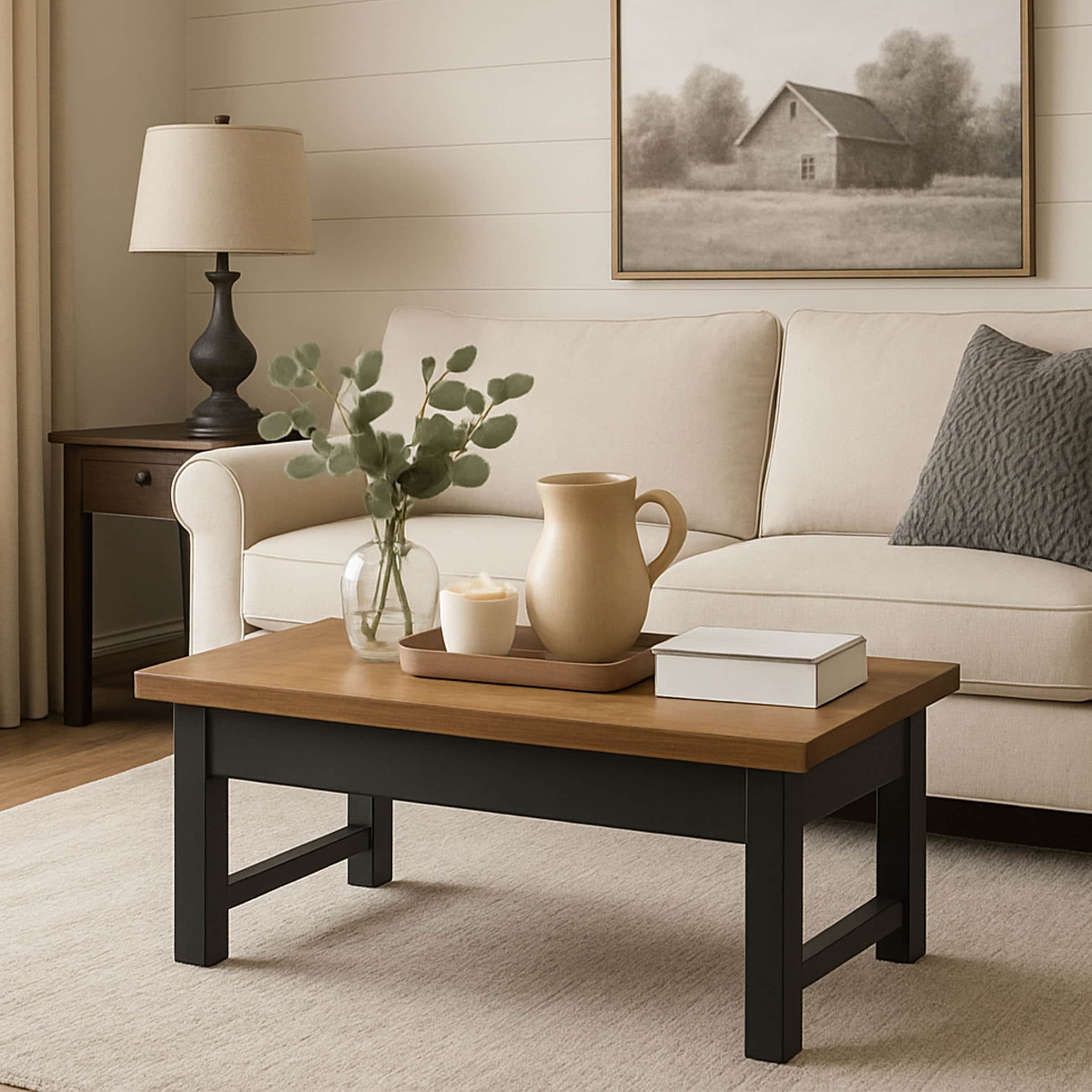 Alaterre Furniture Rustic Wood Natural Pine 42-in W x 18-in H Hinged Top Coffee Table