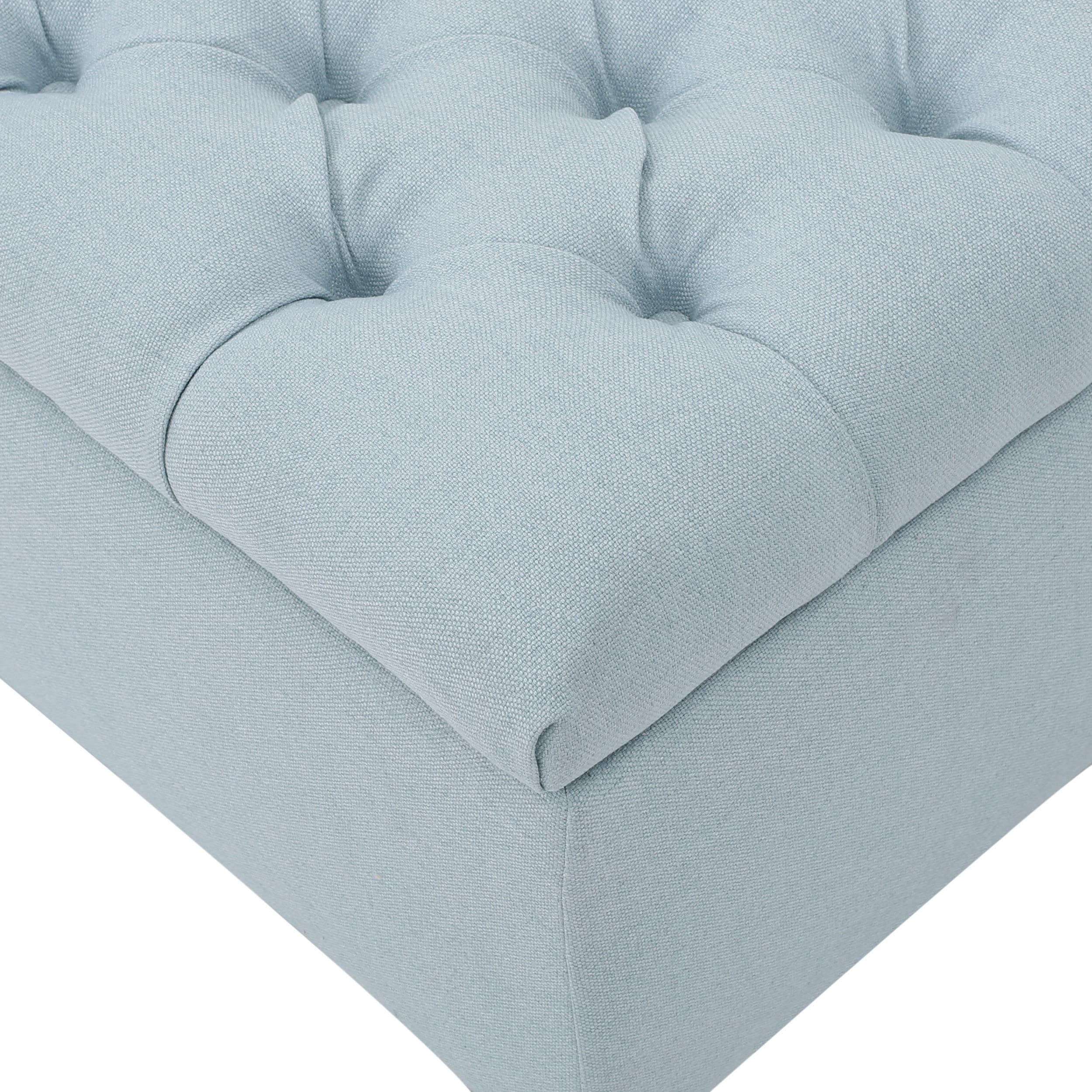 Light Blue Button-Tufted Upholstered Storage Ottoman Bench