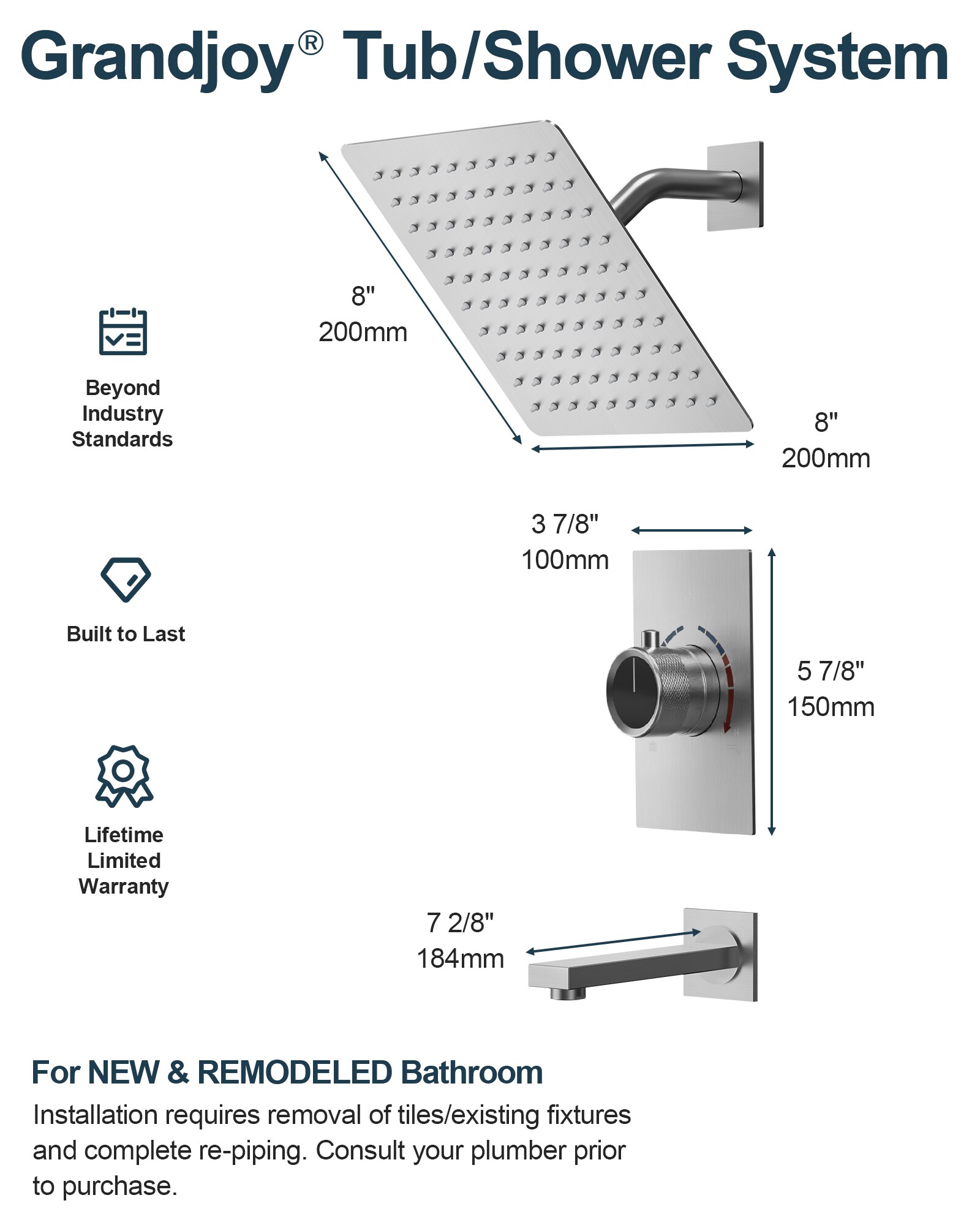 GRANDJOY TOBILI5182BG Showerhead-Bar-Panels - View #9