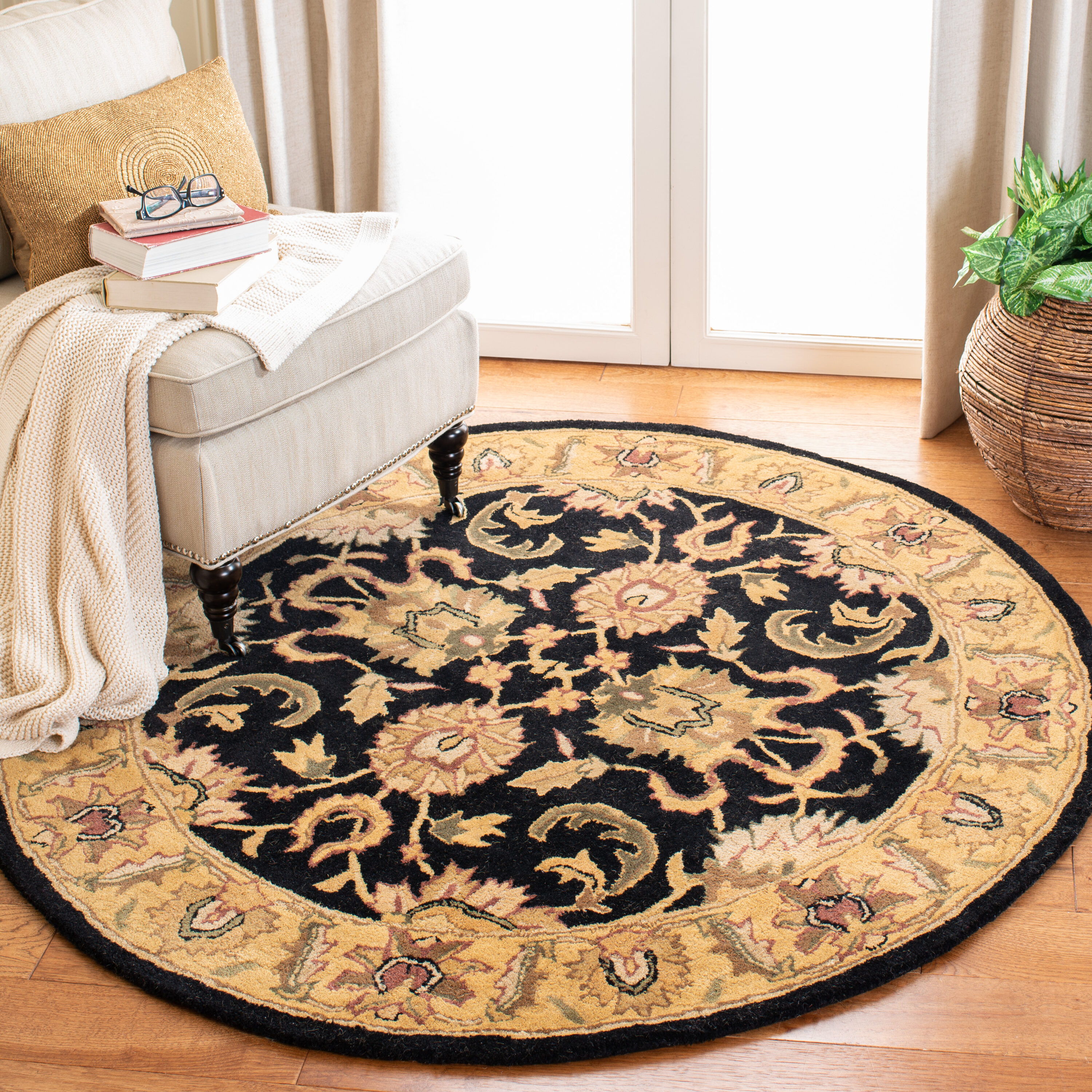  Cl252 Black/Gold Traditional 5ft x 5ft Round Rug