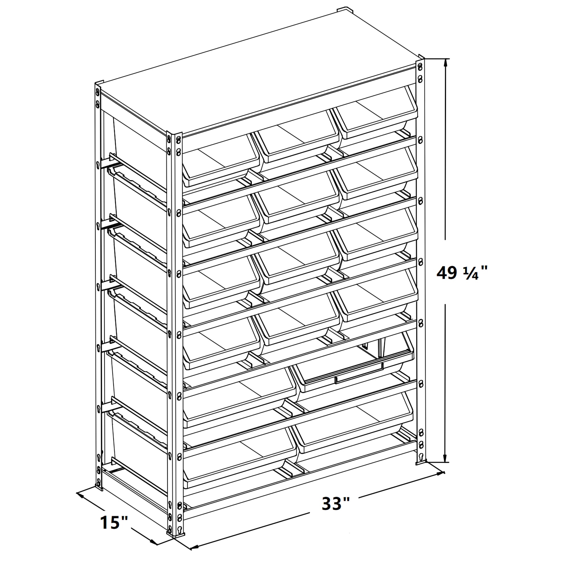 KING'S RACK Bin Storage System Organizer w/ 15 Plastic Bins in 3 tiers