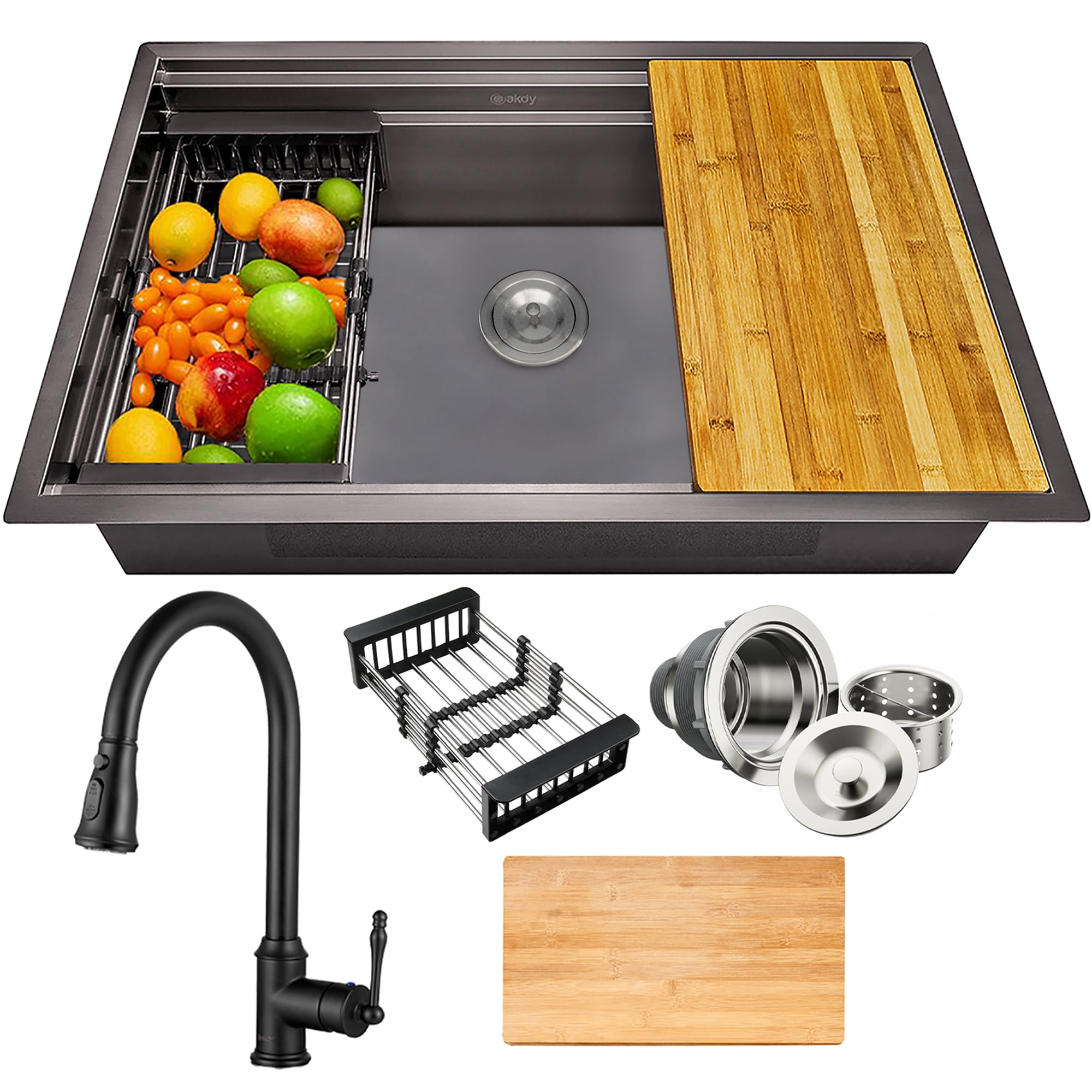 AKDY Undermount 32-in x 18-in Stainless steel Single bowl Workstation Kitchen Sink All-in-One Kit