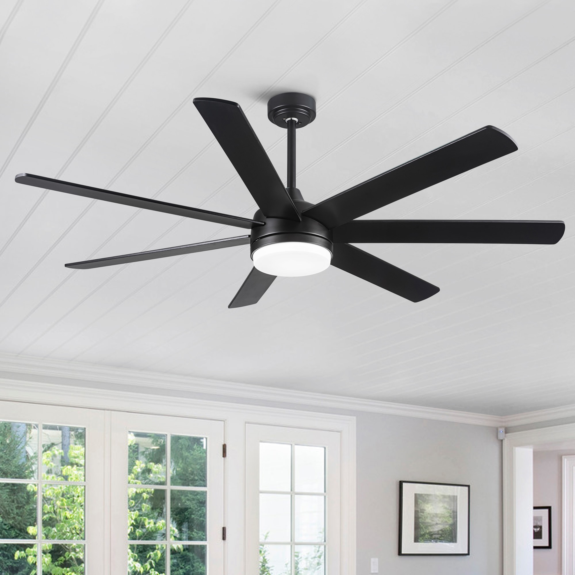 WELLFOR SYMBE-39944 72-in Color-Changing Matte with Matte Blades Ceiling Fan With Light - Remote Included ( 7 -Blade )