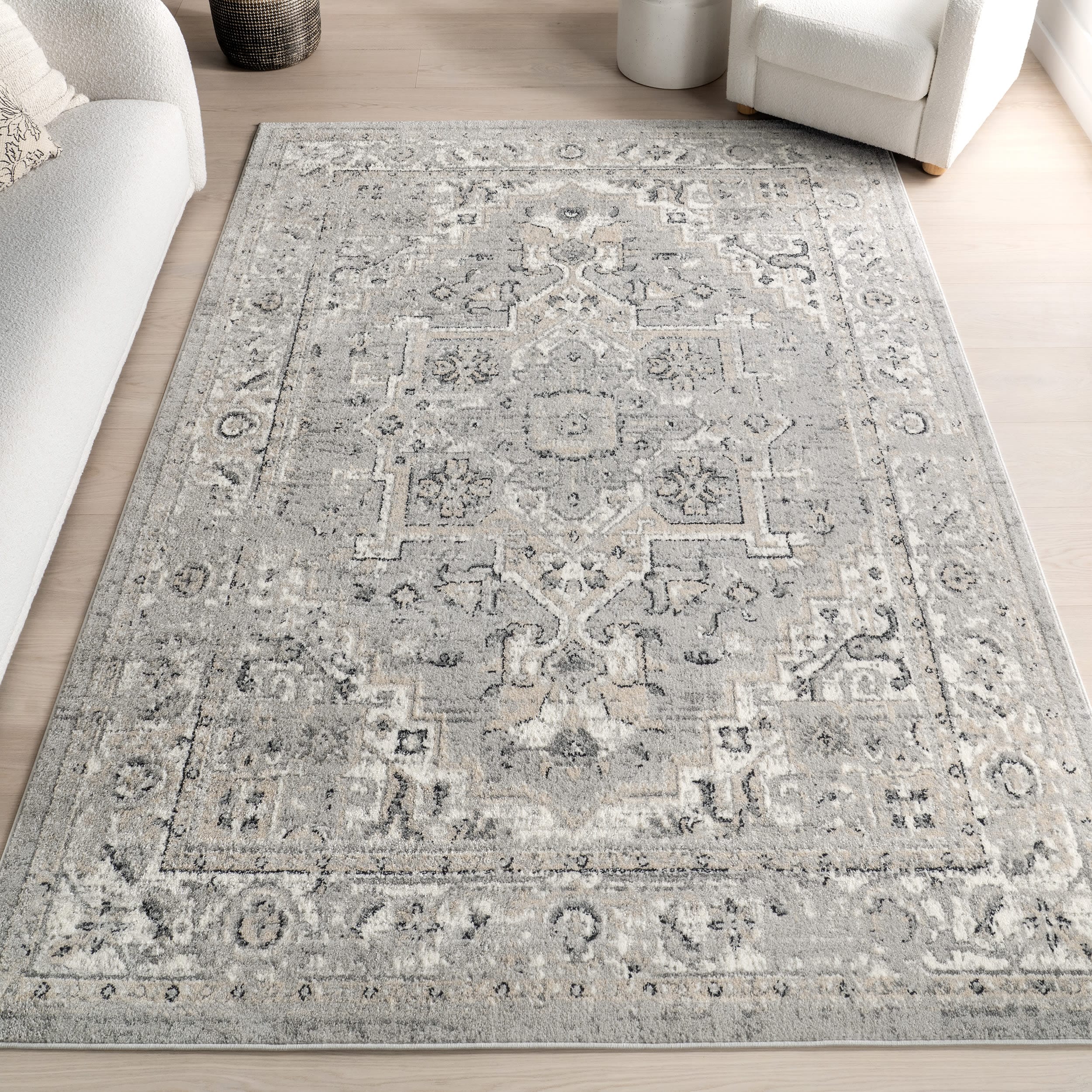 nuLOOM ACSD05A-6709 6 x 9 (ft) Loomed Polypropylene Light Grey Rectangular Indoor Medallion Vintage Area rug