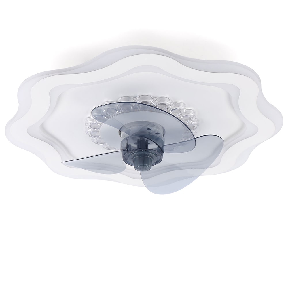 Oukaning HG-ZJLQ-5186-US-1 19-in Color-Changing Integrated LED Flush Mount White Flower Shape with ABS Blades Ceiling Fan With Light - Remote Included ( 3 -Blade )
