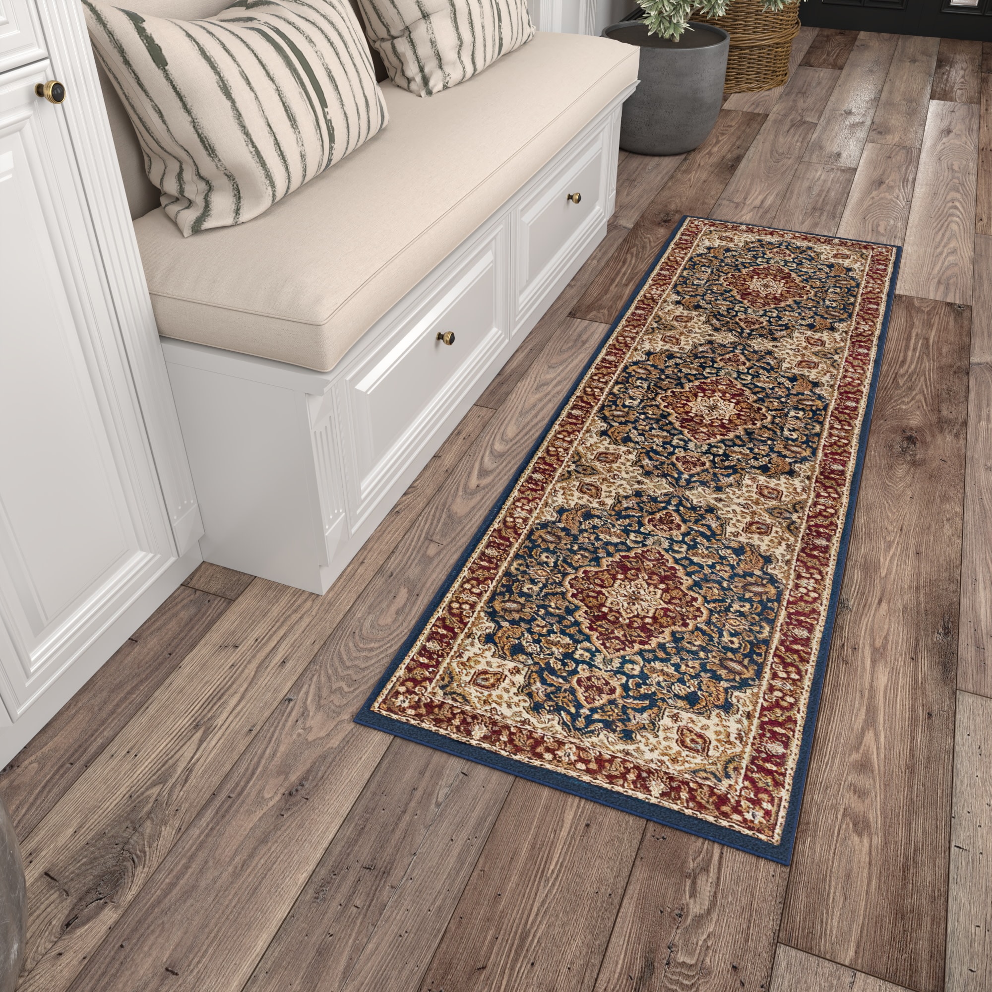 Tayse SNS4787 2X10 Sensation 2 x 10 (ft) Loomed Polypropylene Blue Rectangular Indoor Floral/Botanical Oriental Runner rug