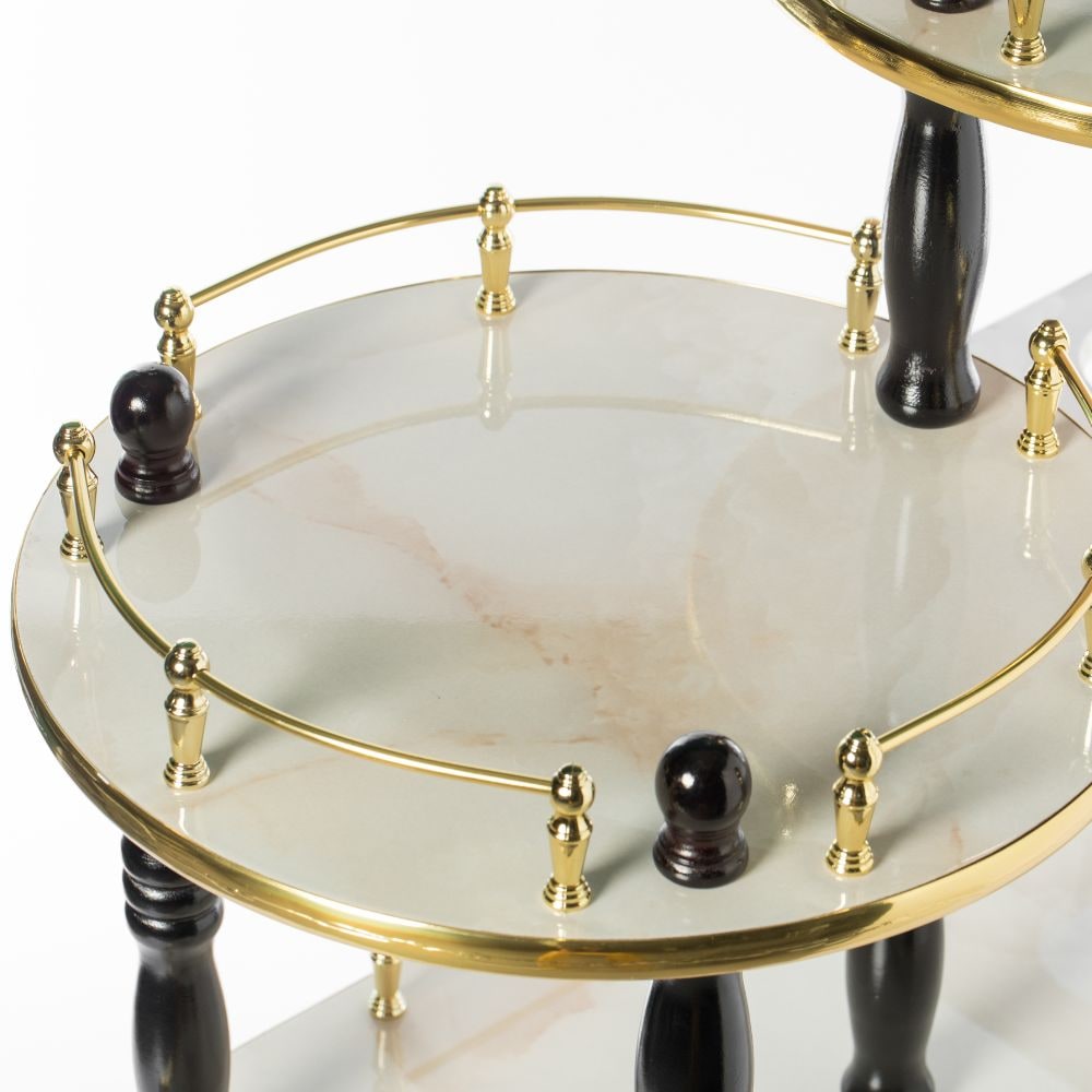 Fabulae White Wood 3-Tier Rolling Bar Cart with Wine Storage