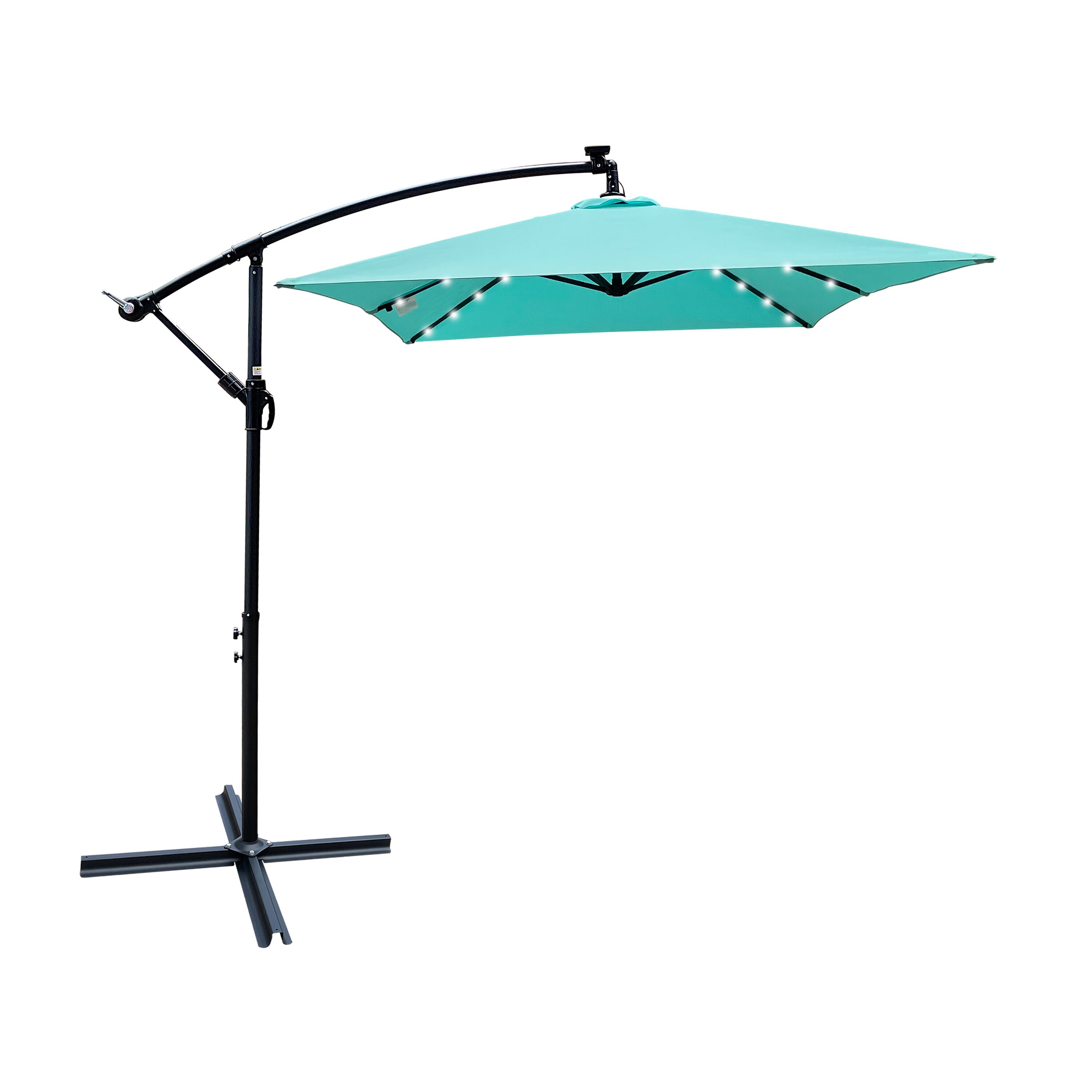 AHIOU HOME ZAAHG-127035UM 10-ft Steel Blue Crank Offset Patio Umbrella with Lights and with Base