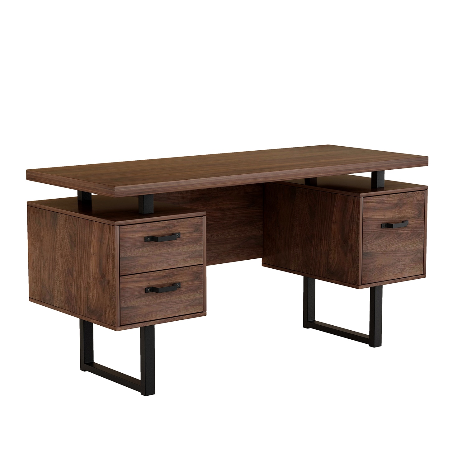 GZMR 59-in Writing Study Table with Drawers 59-in Brown Modern ...