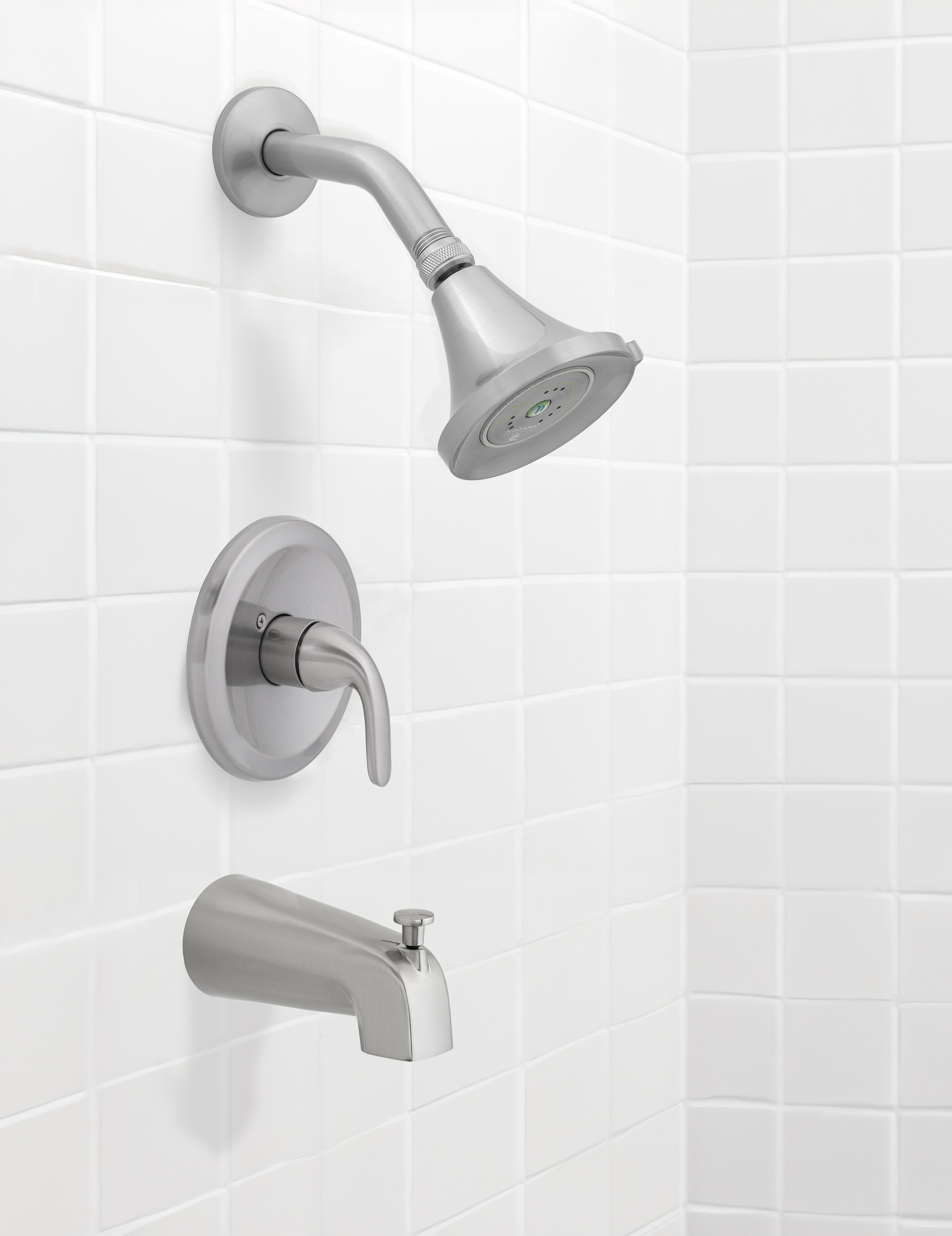 Niagara Conservation N-SLPB-TS15-BN-US Earth Luxe Brushed Nickel 1-handle Multi-function 3.4-in Round Bathtub and shower Faucet with Valve