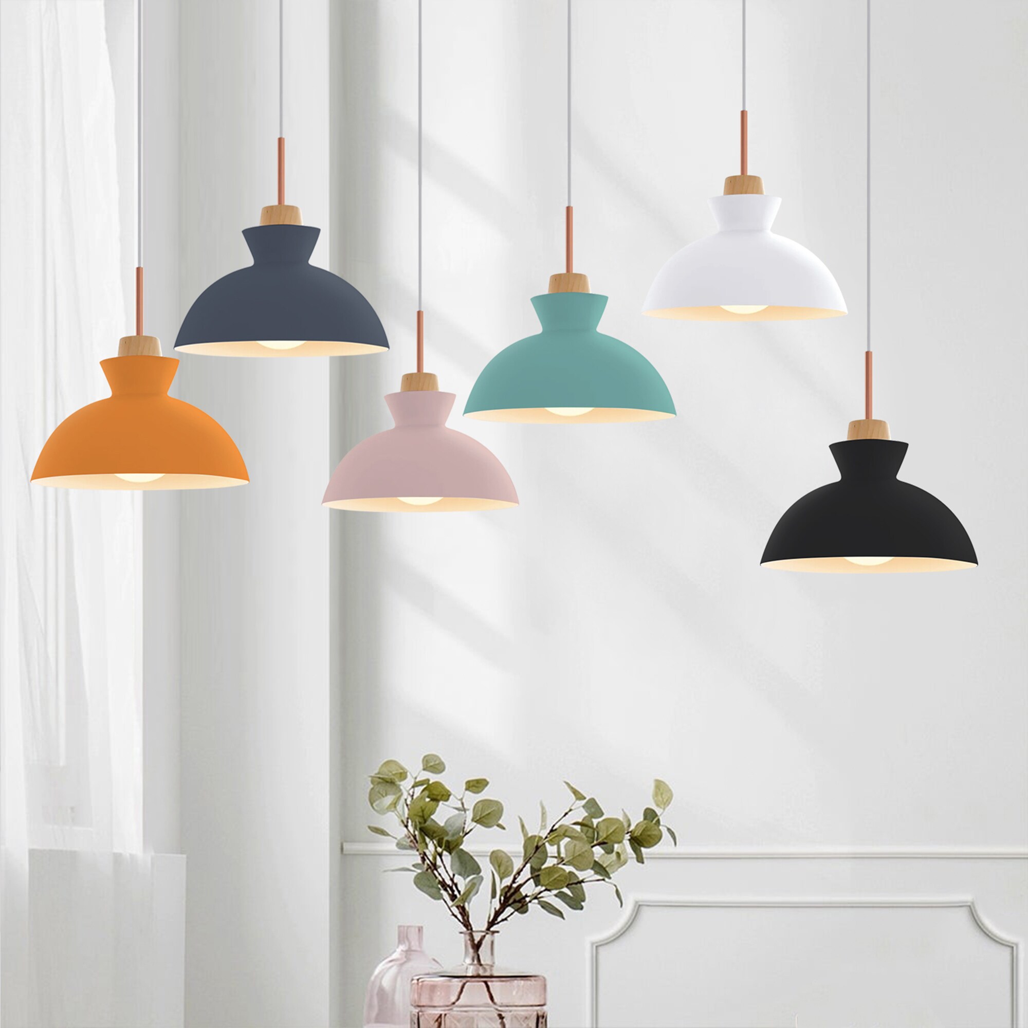 Ozma Orange Aluminum Dome Pendant Light with Adjustable Cord