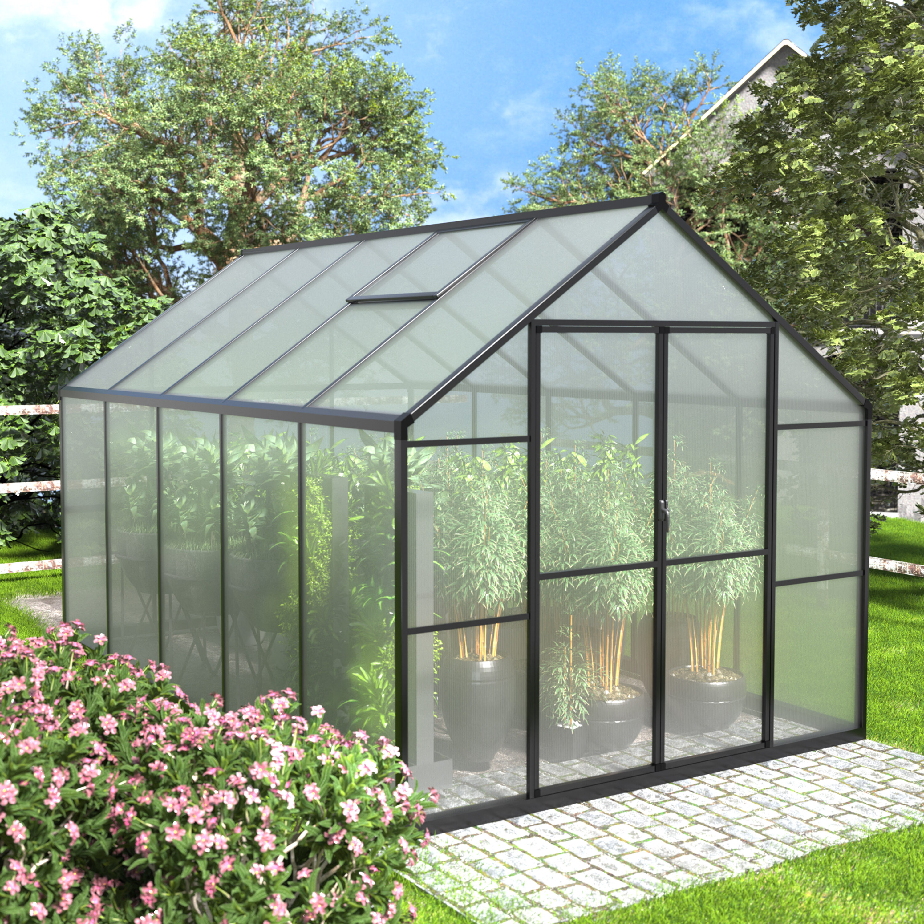 VEIKOUS Aluminum Greenhouse 8-ft L x 10-ft W x 7.5-ft H Gray Greenhouse #PG0101-23-2
