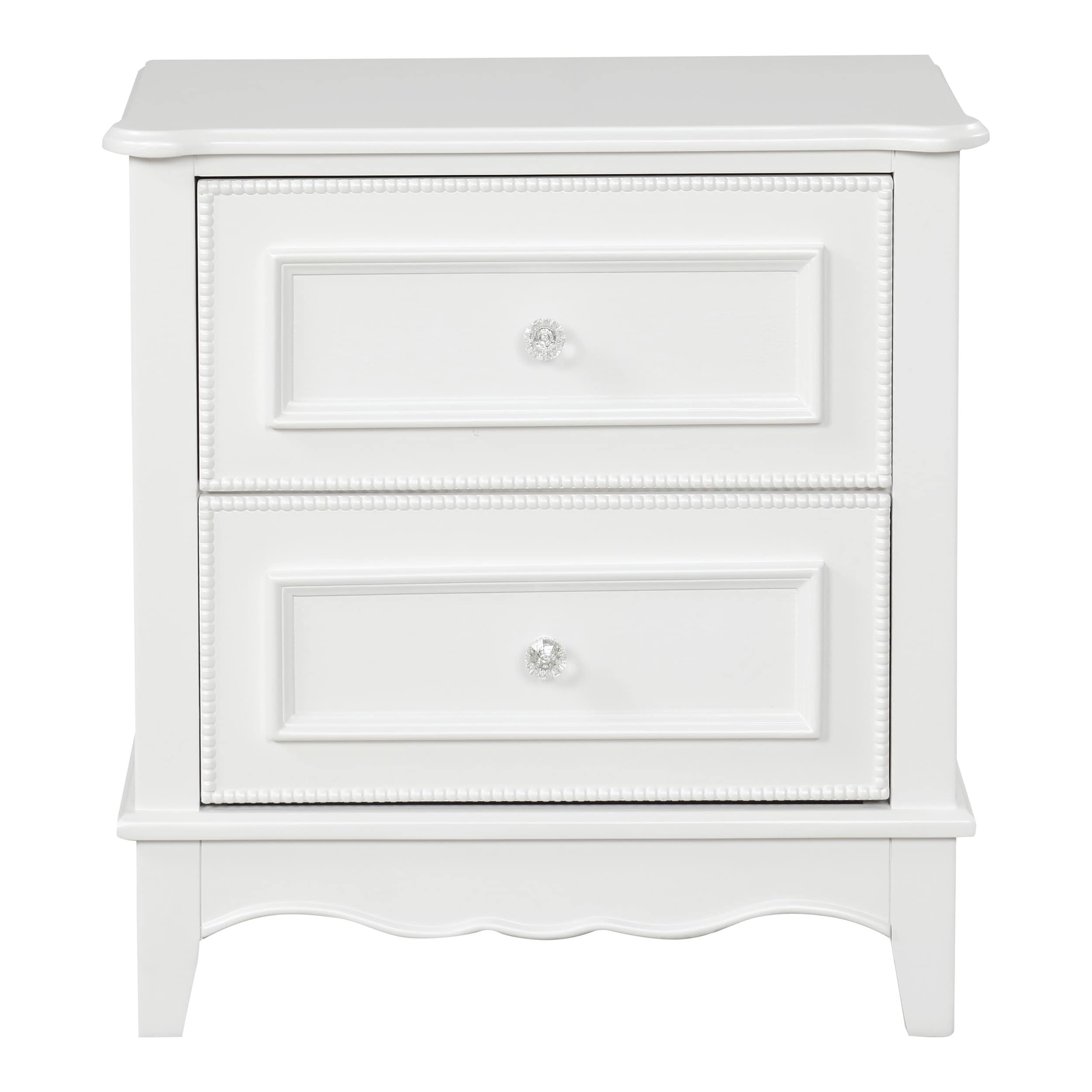 White Solid Wood 2-Drawer Nightstand with Acrylic Knobs